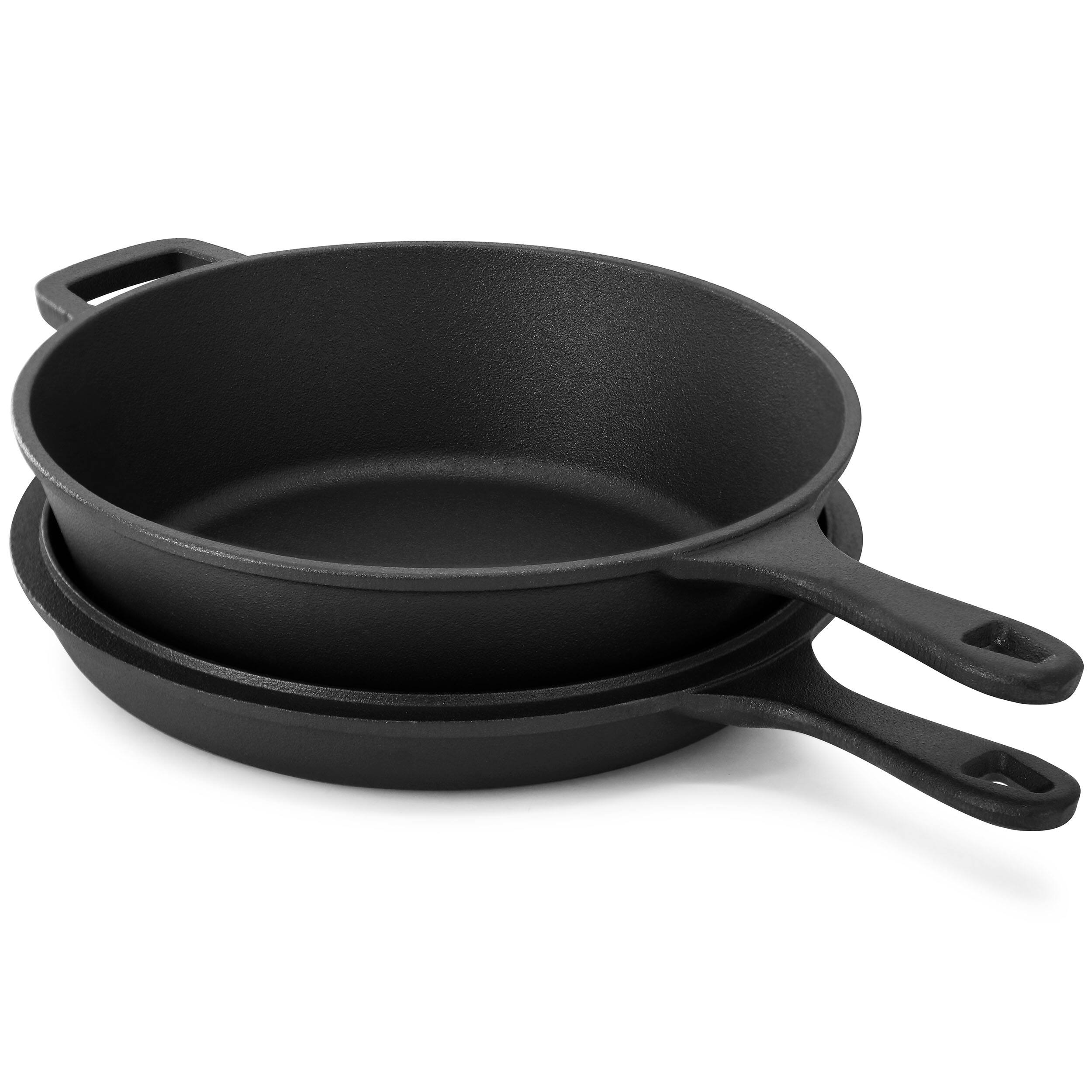 Alt View 3. MegaChef - MegaChef 10.5 Inch 2-in-1 Pre-Seasoned Cast Iron Skillet and Fry Pan Set - Black.