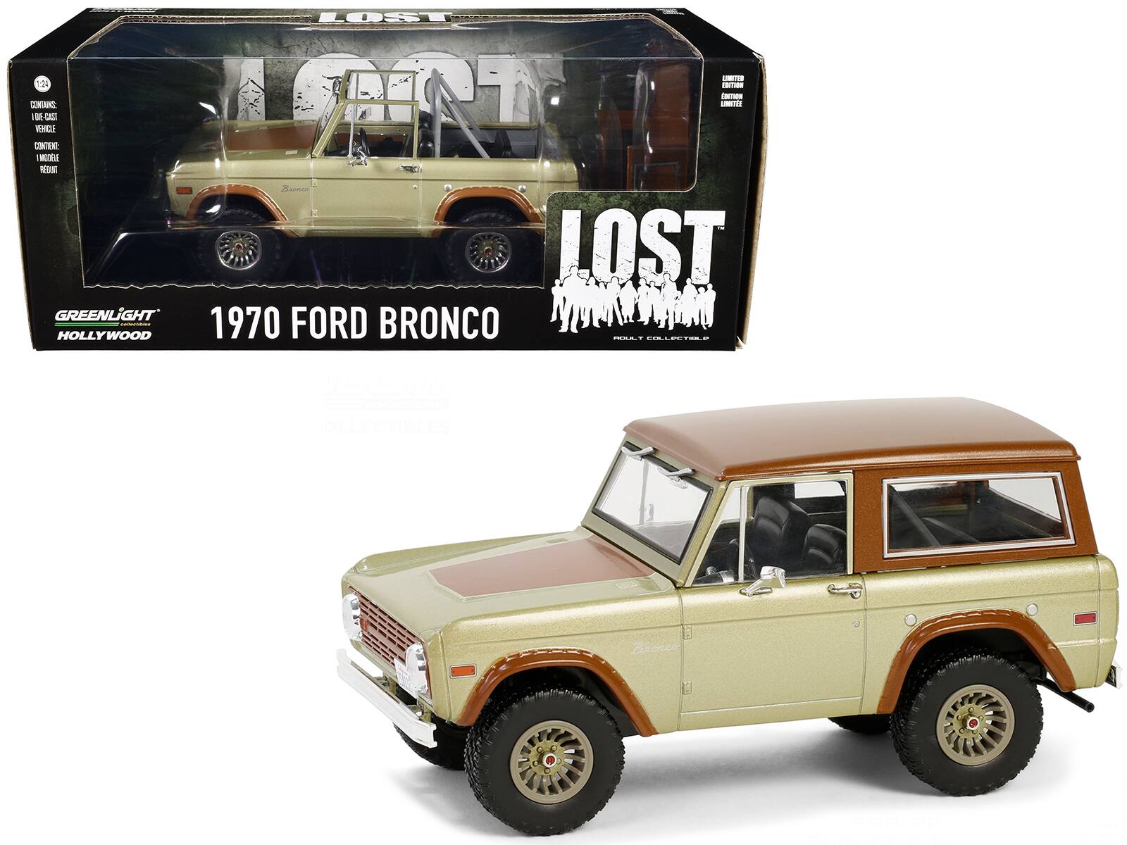 LOST  
1970 FORD BRONCO  

GREENLiGHT  
HOLLYWOOD  

CONTAINS:  
1 DIE-CAST VEHICLE  
CONTIENT:  
1 VÉHICULE EN MÉTAL  
REQUIERE:  
1 VEHICLE IN METAL  

LIMITED EDITION  
COLLECTIBLE  

LOST  
COLLECTIBLE