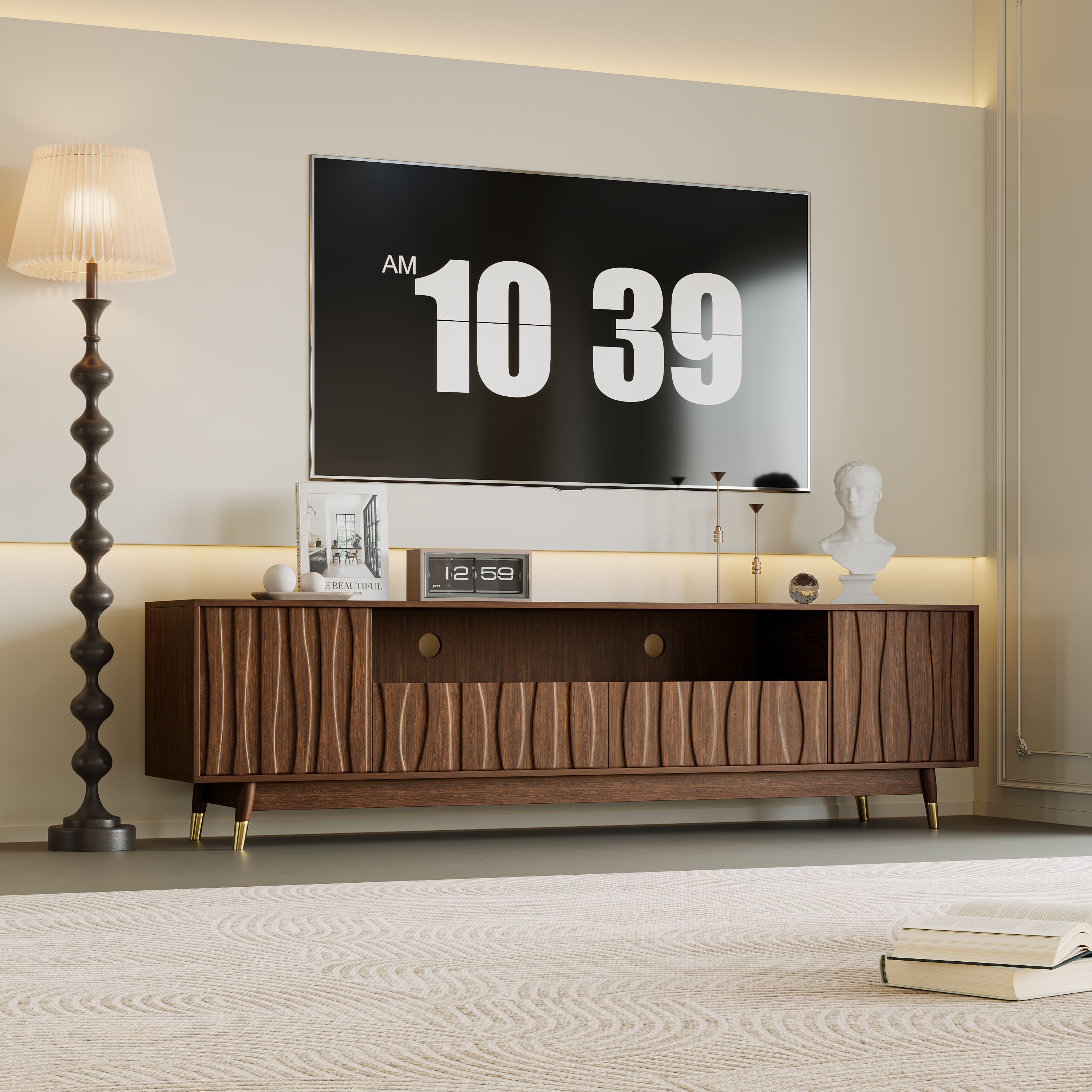 MSOOB - 78.74" Wood TV Stand with 2 Drawer and 2 Cabinet for 85" TV, Modern Entertainment Center with Open Shelf for Living Room - Brown