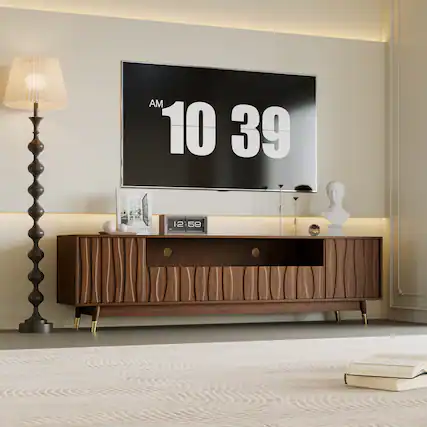 Front. MSOOB - 78.74" Wood TV Stand with 2 Drawer and 2 Cabinet for 85" TV, Modern Entertainment Center with Open Shelf for Living Room - brown.