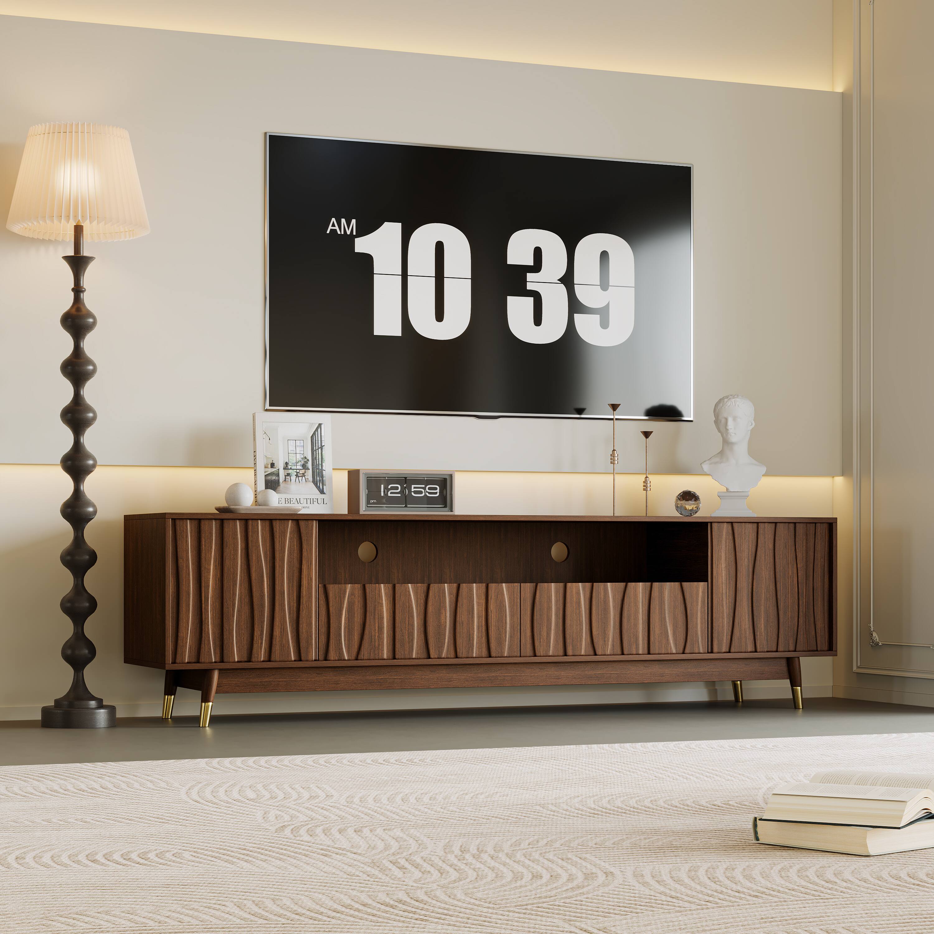 Front. MSOOB - 78.74" Wood TV Stand with 2 Drawer and 2 Cabinet for 85" TV, Modern Entertainment Center with Open Shelf for Living Room - brown.