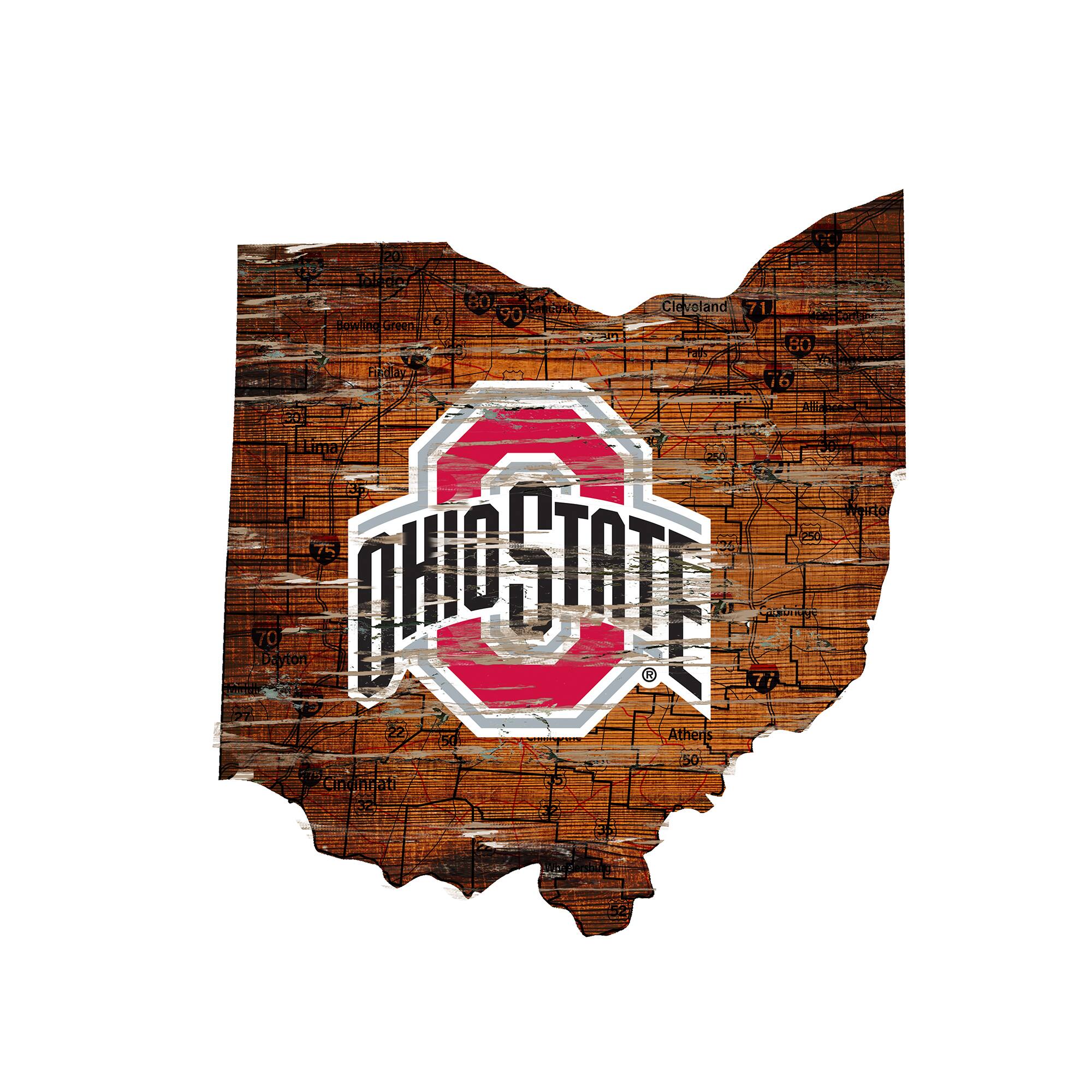 Ohio State Buckeyes 23.5" x 23.5" Distressed State with Logo Sign