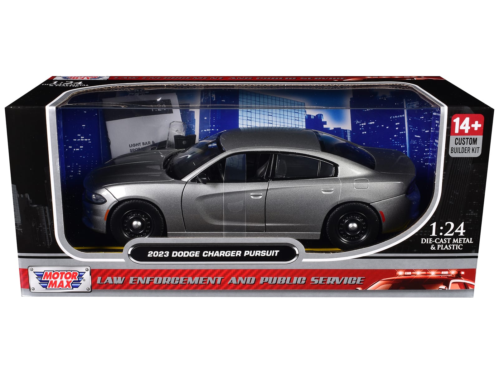 Motormax - 2023 Dodge Charger Pursuit Police Car 1/24 "Custom Builder's Kit - Law Enforcement Series" - Silver Metallic