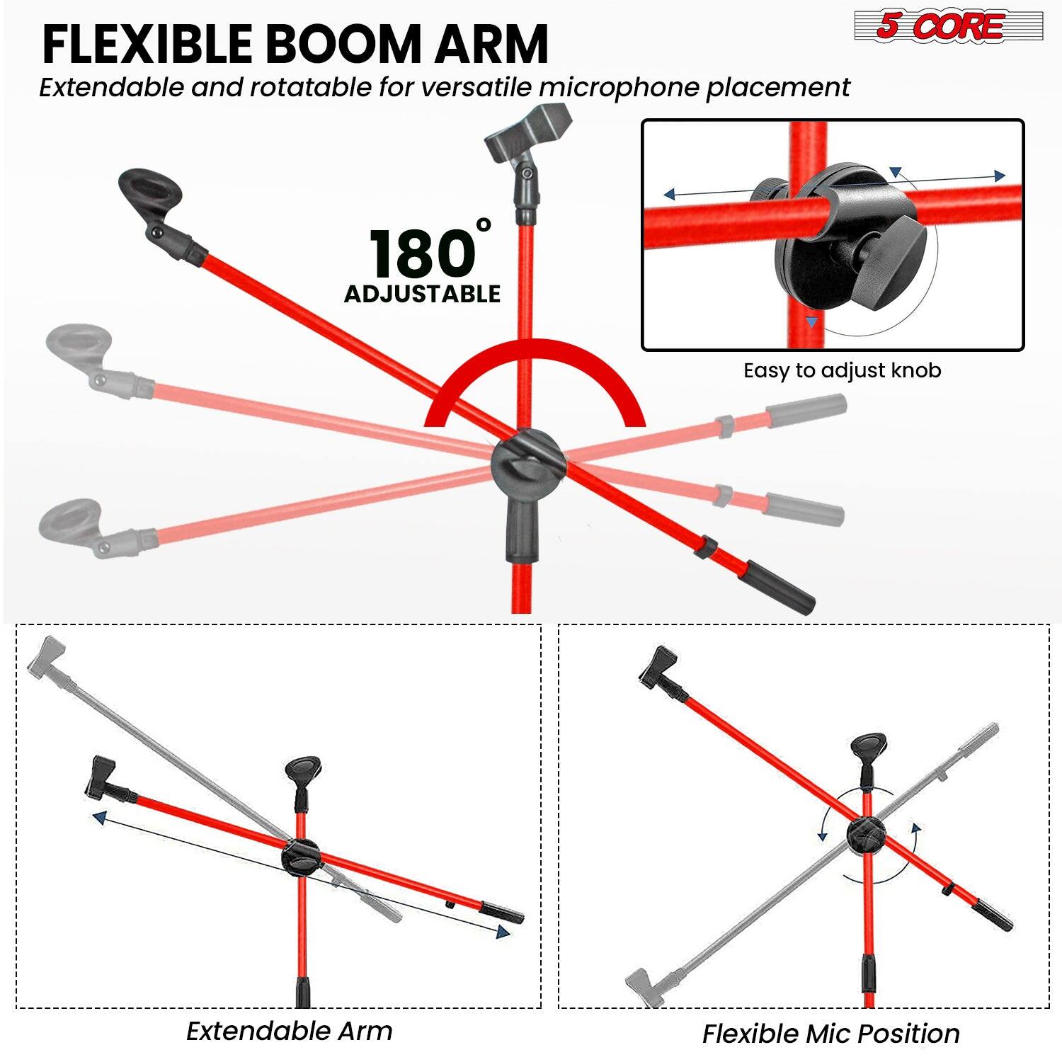 5 CORE FLEXIBLE BOOM ARM
Extendable and rotatable for versatile microphone placement
180° ADJUSTABLE
Easy to adjust knob
Extendable Arm
Flexible Mic Position