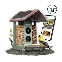 Kiwibit - Solar Smart Bird Feeder 2 with Camera, 8MP 4K UHD Video, No Subscription AI Identify 10000+ Species, Long Battery Life - Brown