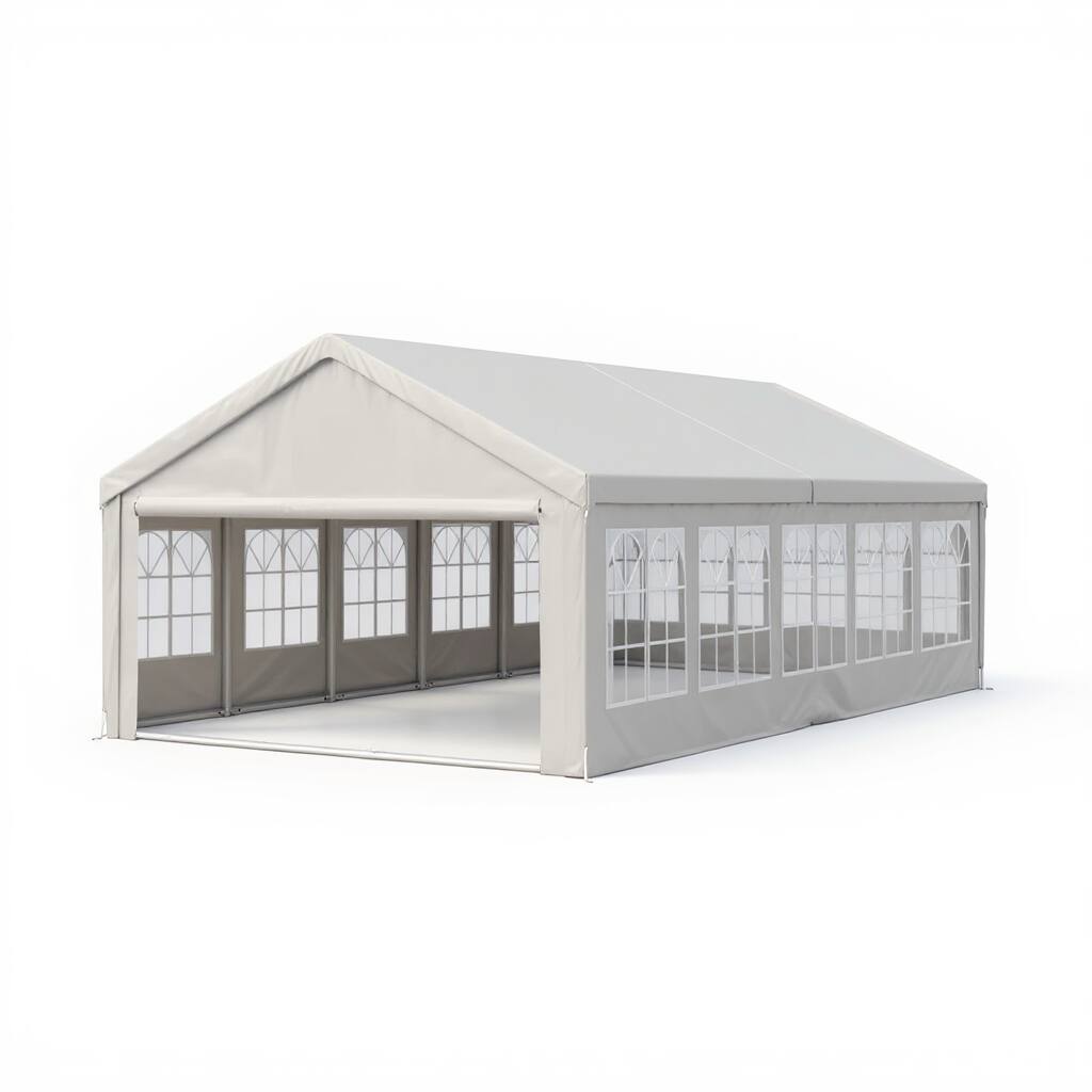 Alt View 1. Mondawe - 16x32 FT Carport Car Canopy Party Tent with 3 Storage Bags & Removable Sidewalls - White.