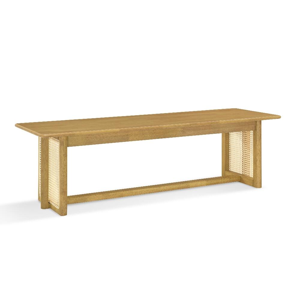 Back. Ropilly - Ropilly Rubber Wood Dining Bench Rattan Weave Boho Entryway Bench Natural Wood Indoor Seating - Natural.