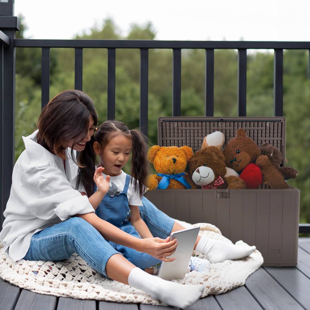 Alt View 8. Plastic Development Group - Plastic Development Group 105 Gallon Outdoor Patio Storage Deck Box, Driftwood - Driftwood.