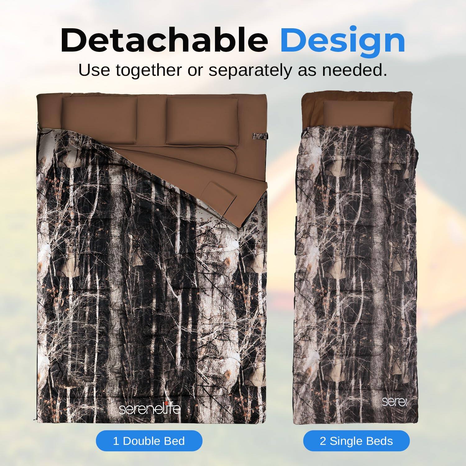 Detachable Design  
Use together or separately as needed.  

1 Double Bed  
2 Single Beds