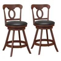Costway Set of 2 Wooden Bar Stools 24" Swivel Counter Height Chairs with Footrest for Kitchen - Espresso + Black - Front_Zoom