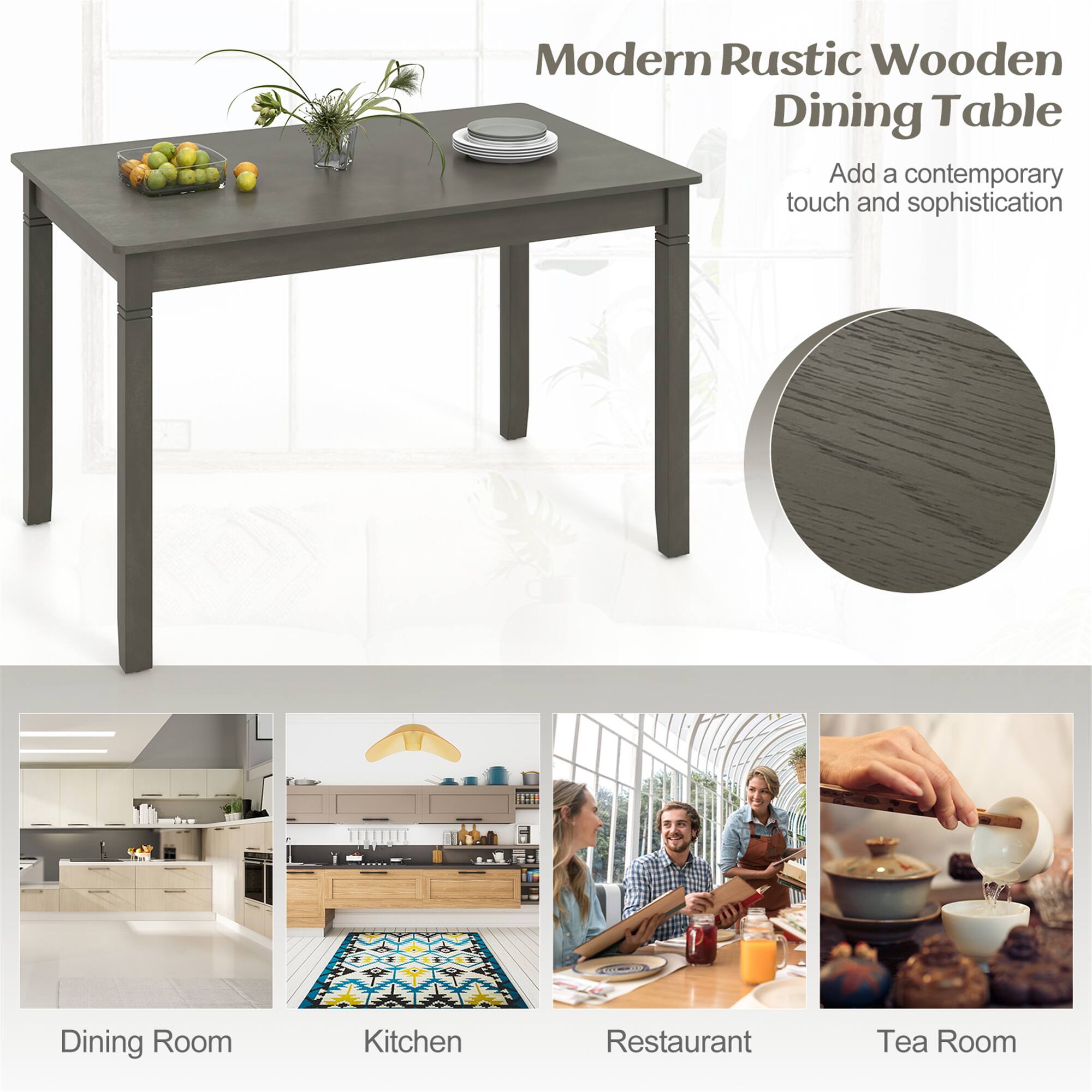 Modern Rustic Wooden Dining Table  
Add a contemporary touch and sophistication  

Dining Room  
Kitchen  
Restaurant  
Tea Room