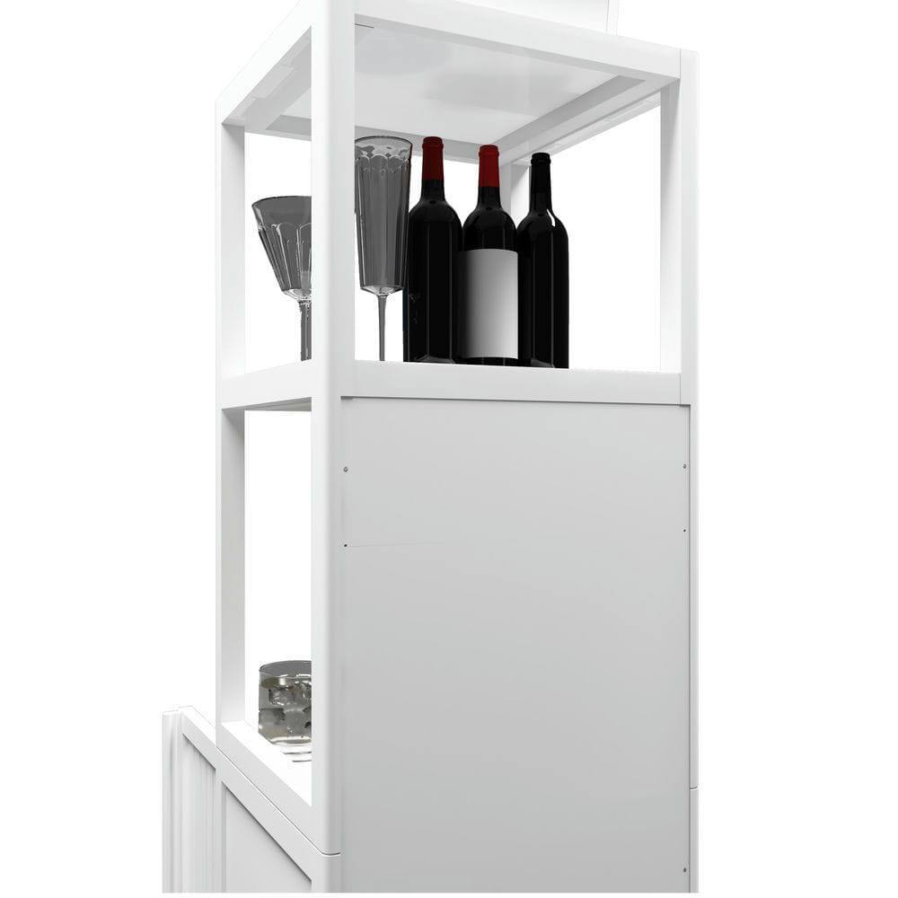 Left. Kadyn - A 52-foot-tall White linen tower bamboo storage cabinet, Suitable for main living spaces - White.