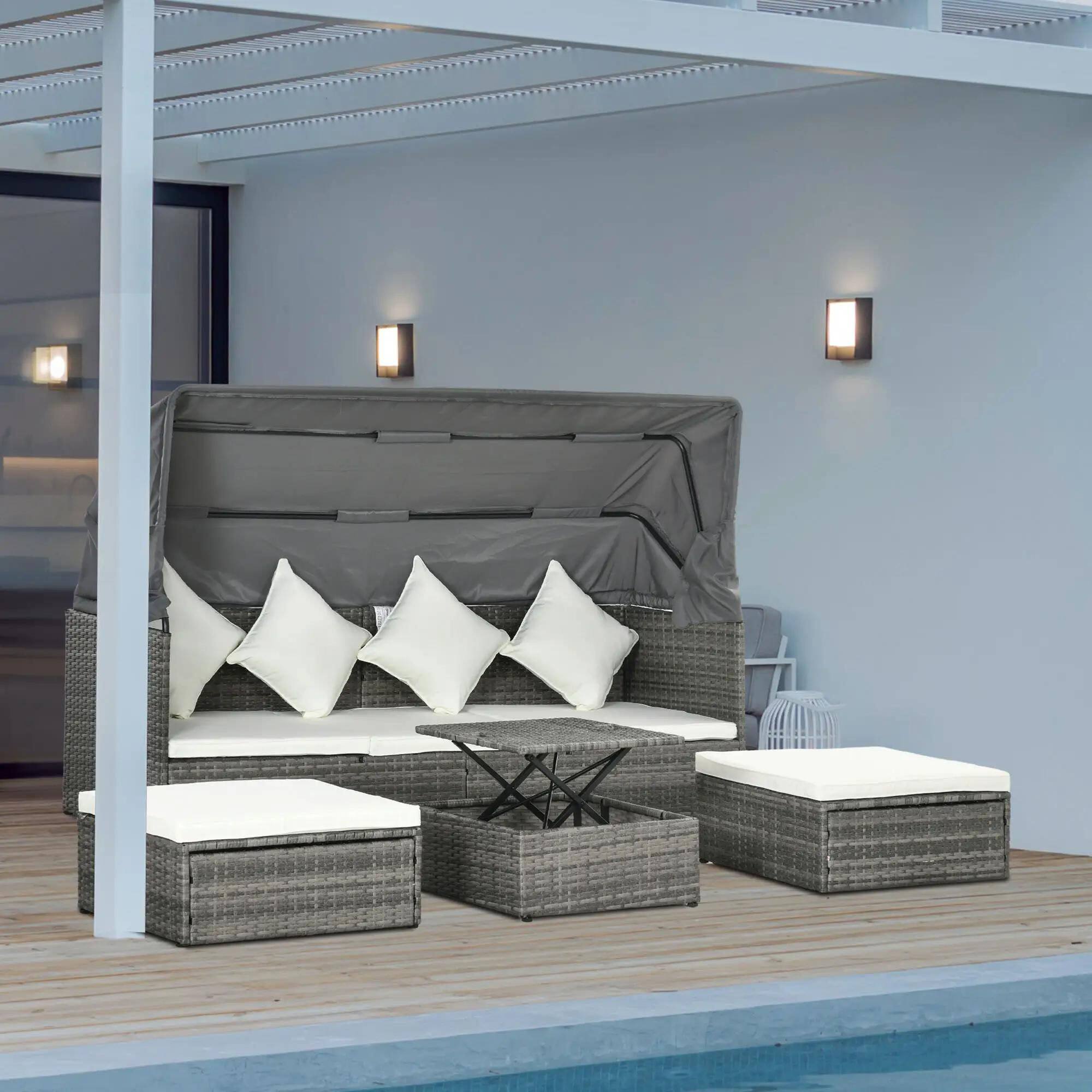 Alt View 6. Resenkos - Resenkos 4-Piece Wicker Furniture Set , Outdoor Sectional Furniture, White - White.