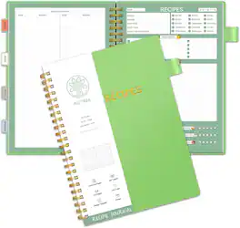 KERDOM - Recipe Notebook to Write Your Own Recipes, Sprial Recipe Record Organizer with Tabs for Family Cooking Lover, 120 Pages - Green-A5