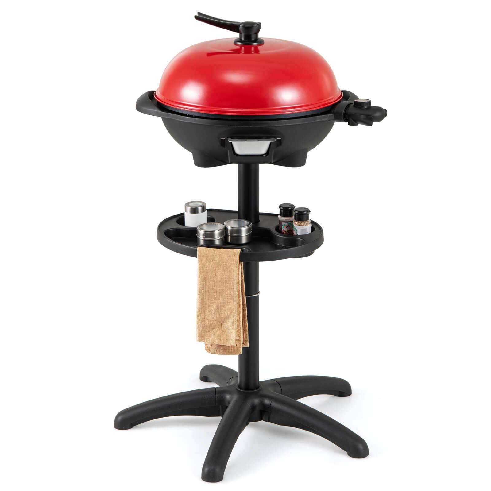 Angle. Costway - Outdoor Electric BBQ Grill 1350W Non-stick 4 Temperature Setting Red - Black.