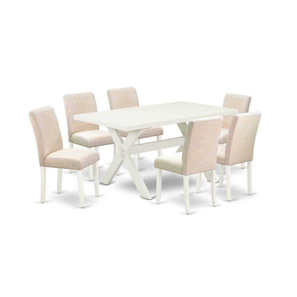 Left. East West Furniture - East West Furniture X026aB202-7 - 7-Piece Dinette Set - 6 Parson Chairs and a Rectangular Dinette Table Hardwood - Multi-Color.