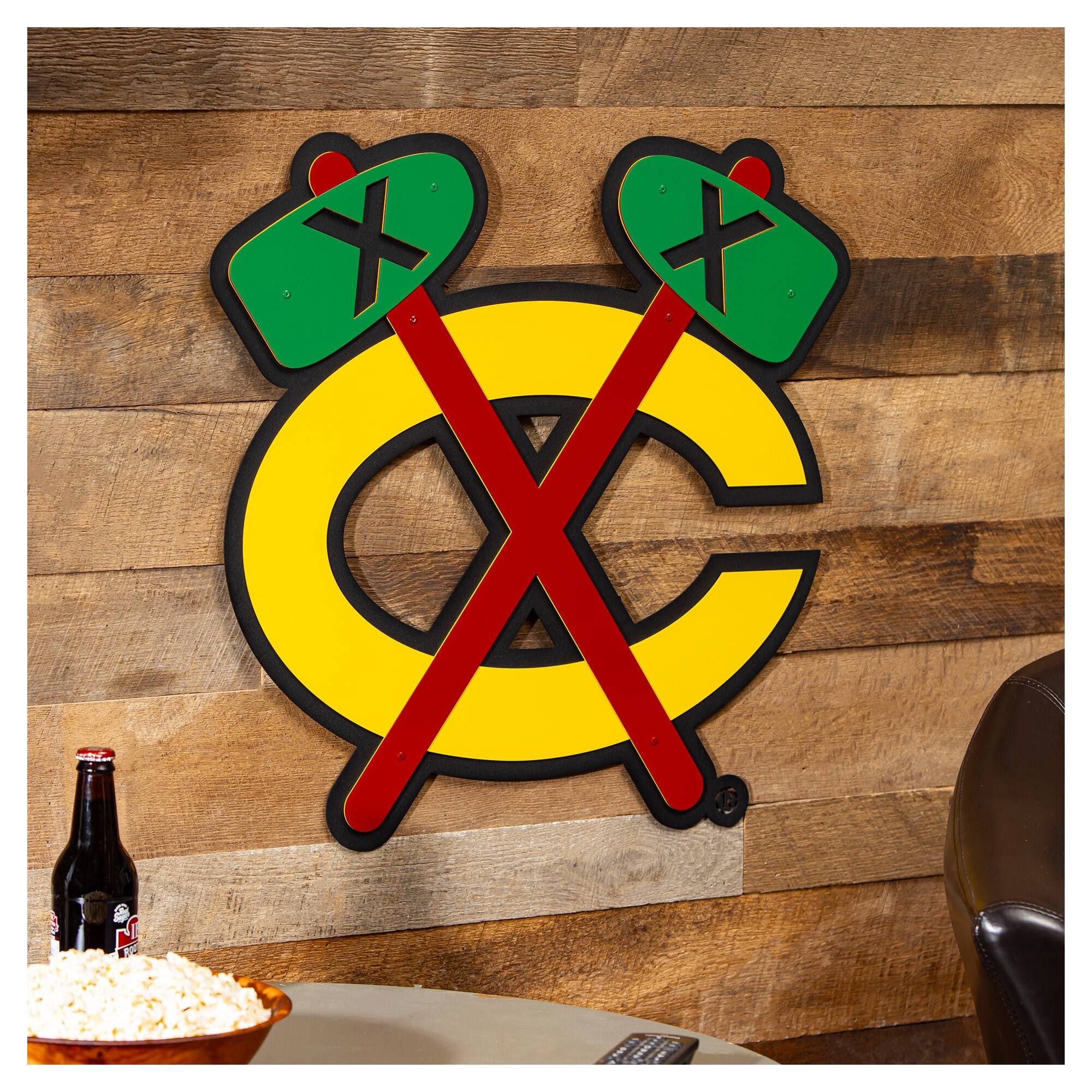 Alt View 1. Evergreen Enterprises - Chicago Blackhawks 23" Layered Metal Wall Art Sign - Multicolor.