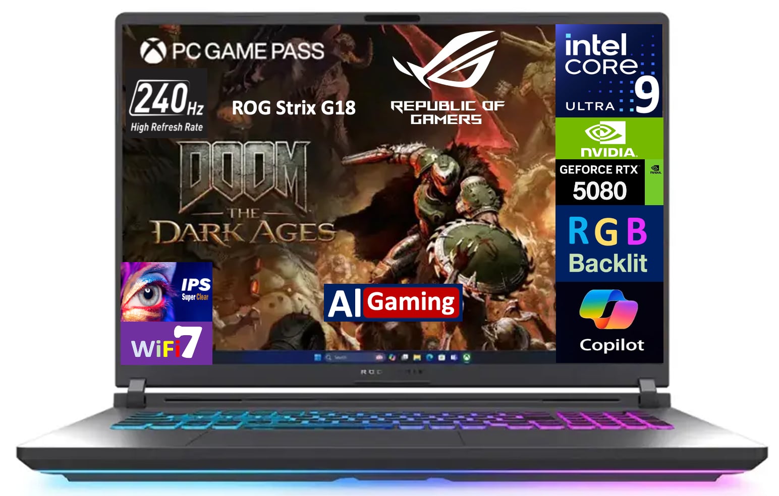 ASUS - G18 G815LW-G18.U95080 Eclipse Gaming Laptop, Ultra 9- 275HX, 64GB, 2TB SSD, 18" (2560x1600), RTX 5080, Win 11 Pro - Eclipse Gray