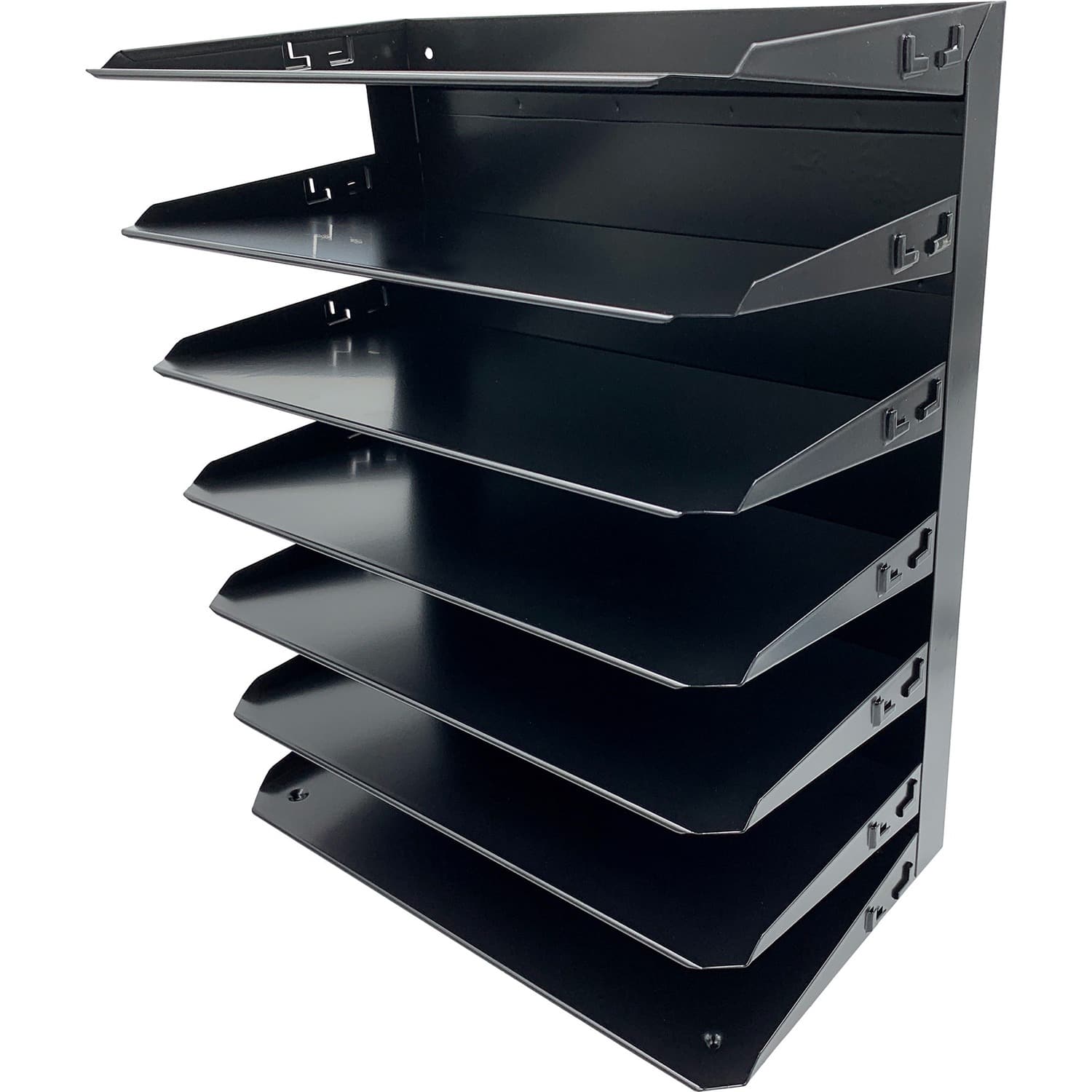 Huron - Horizontal Slots Desk Organizer 7 Compartment Horizontal 15" x 15" x 8.75" Durable Steel - Black