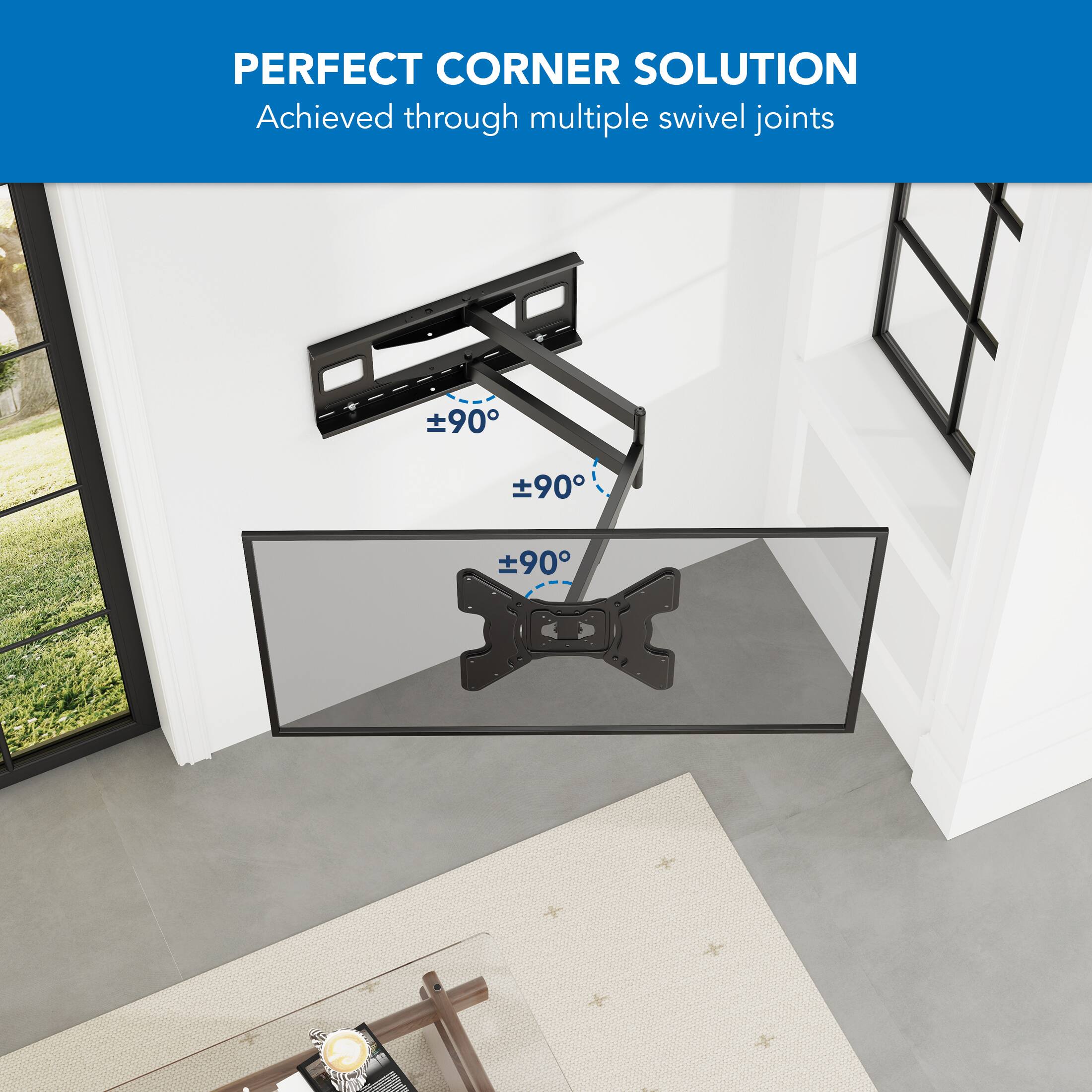 PERFECT CORNER SOLUTION  
Achieved through multiple swivel joints  
±90°  
±90°  
±90°