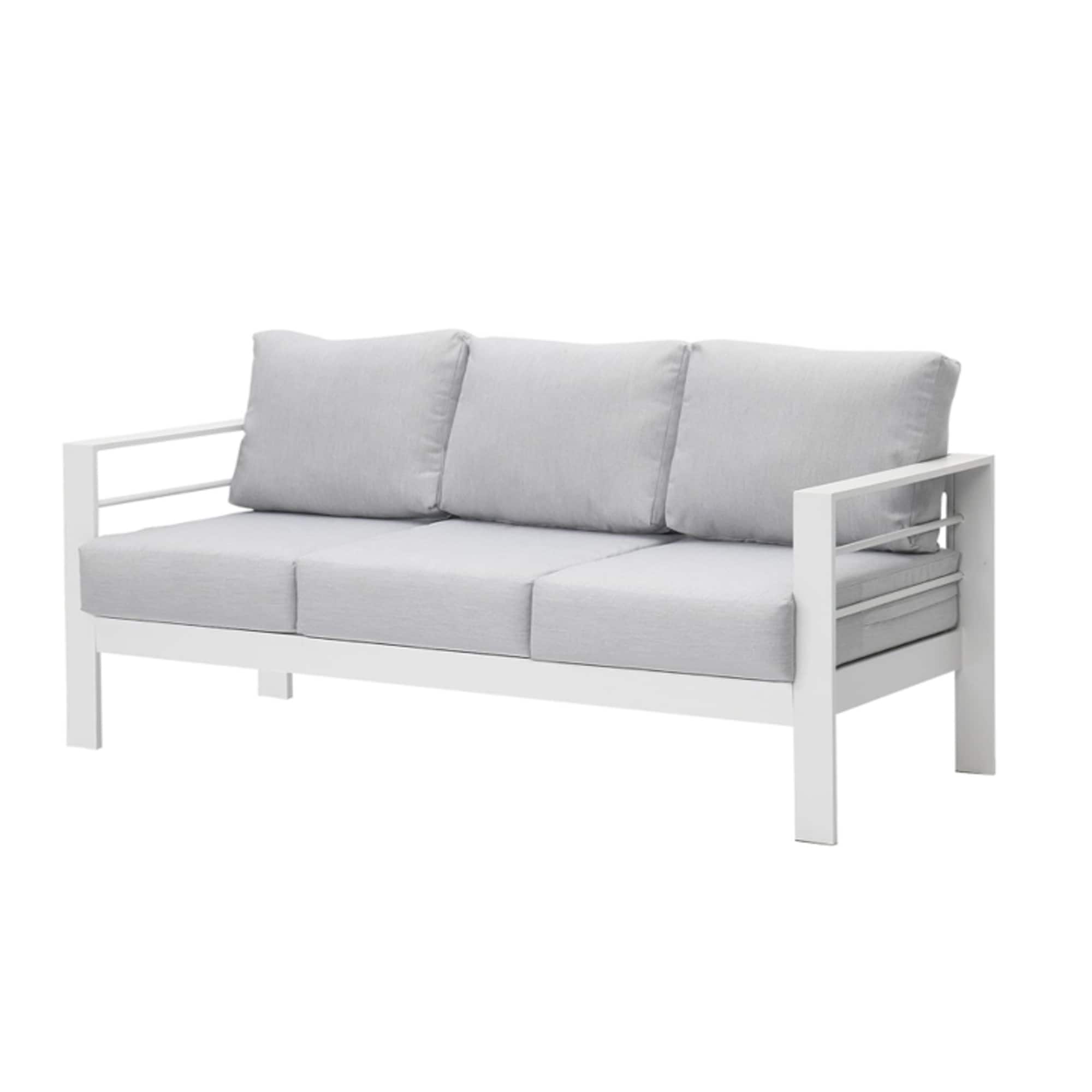 Mondawe - 73" 3 Seat Outdoor Aluminum Patio Sofa with Cushions - White+Gray