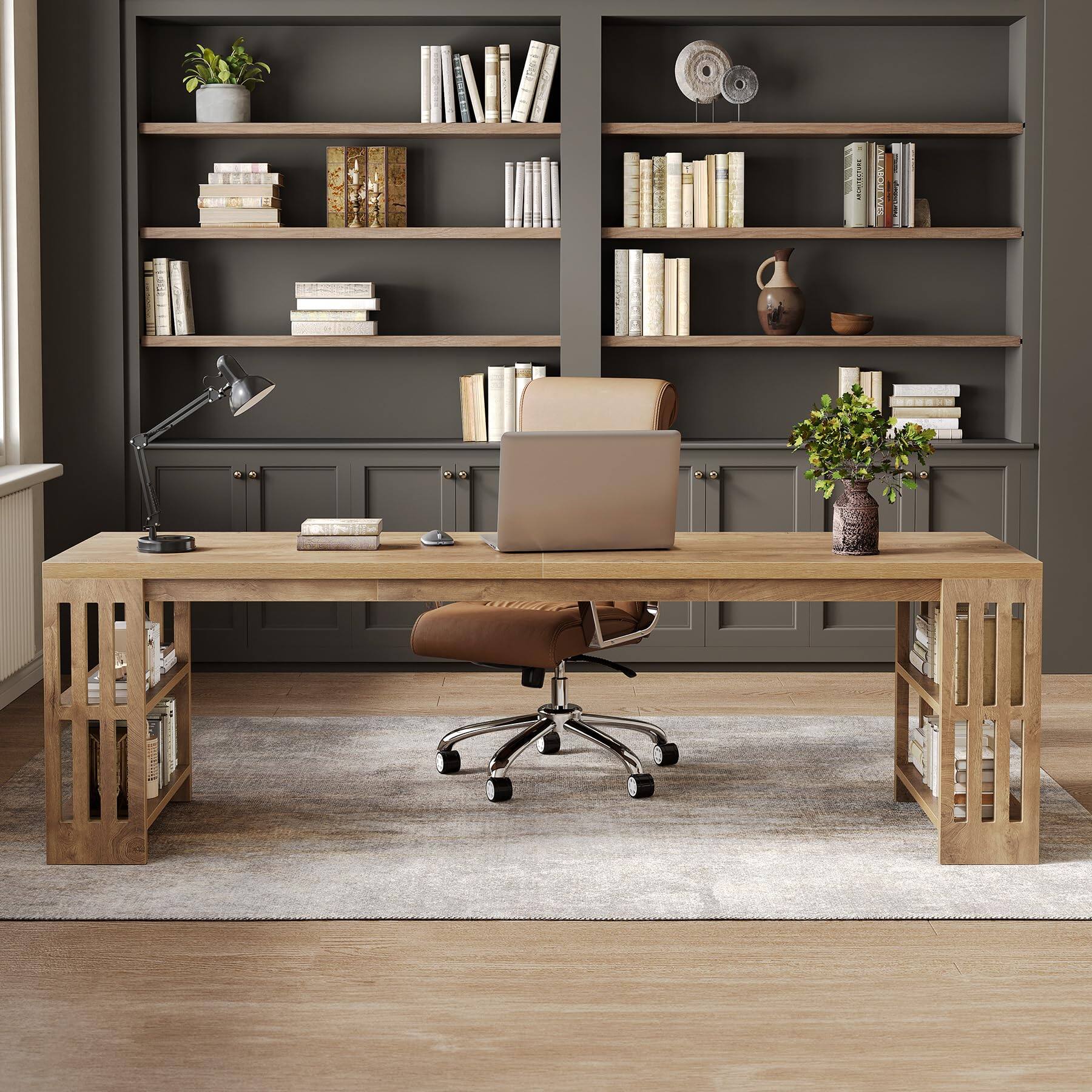 Alt View 3. Tribesigns - 78.7-Inch Two-Person Computer Desk with Storage Shelves for Home Office Work, Study or Computer Tasks - Natural.