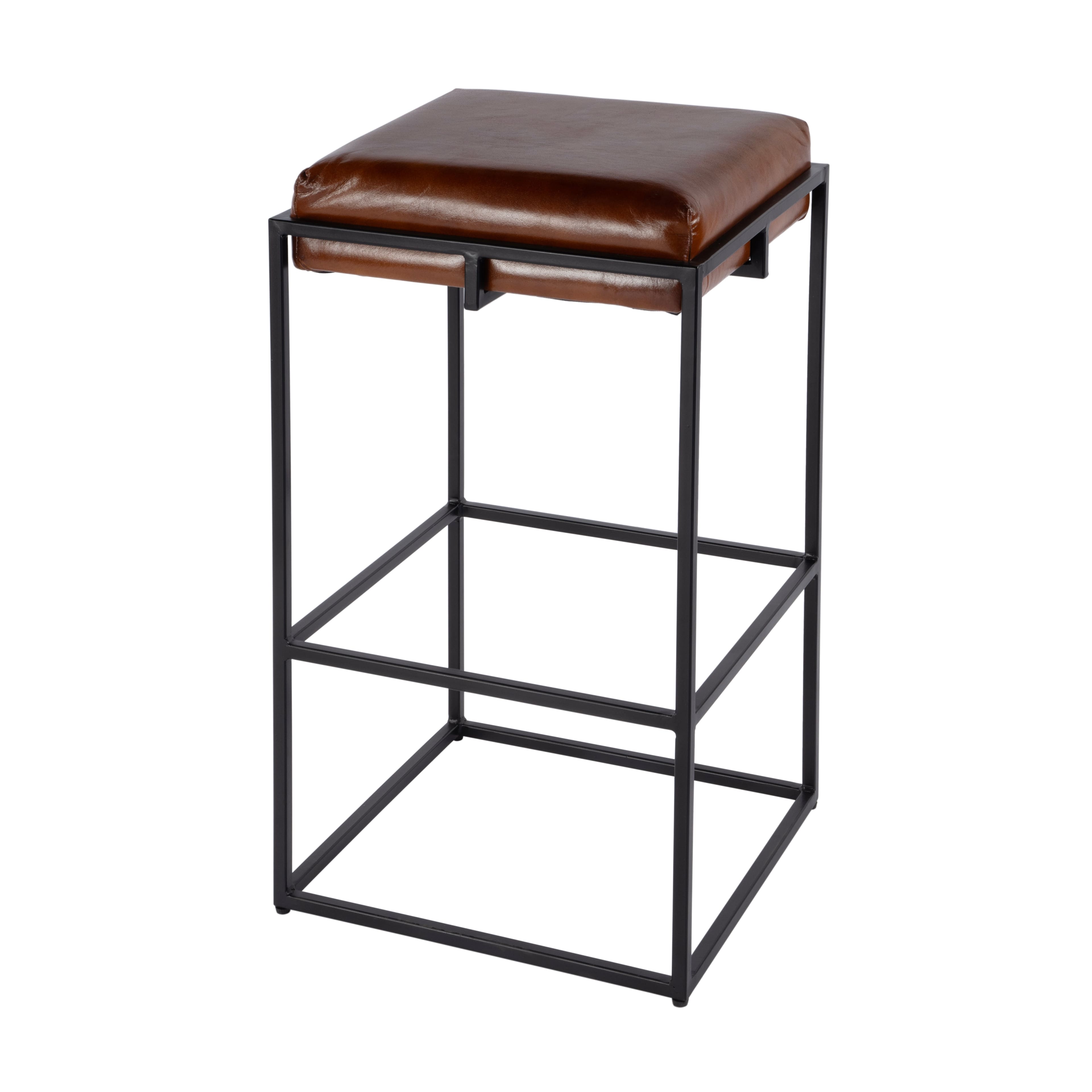 Butler Specialty - Eldridge 31 in. Seat Height Leather and Iron Backless Bar Height Stool with Footrest, Brown, Black - Brown,Black