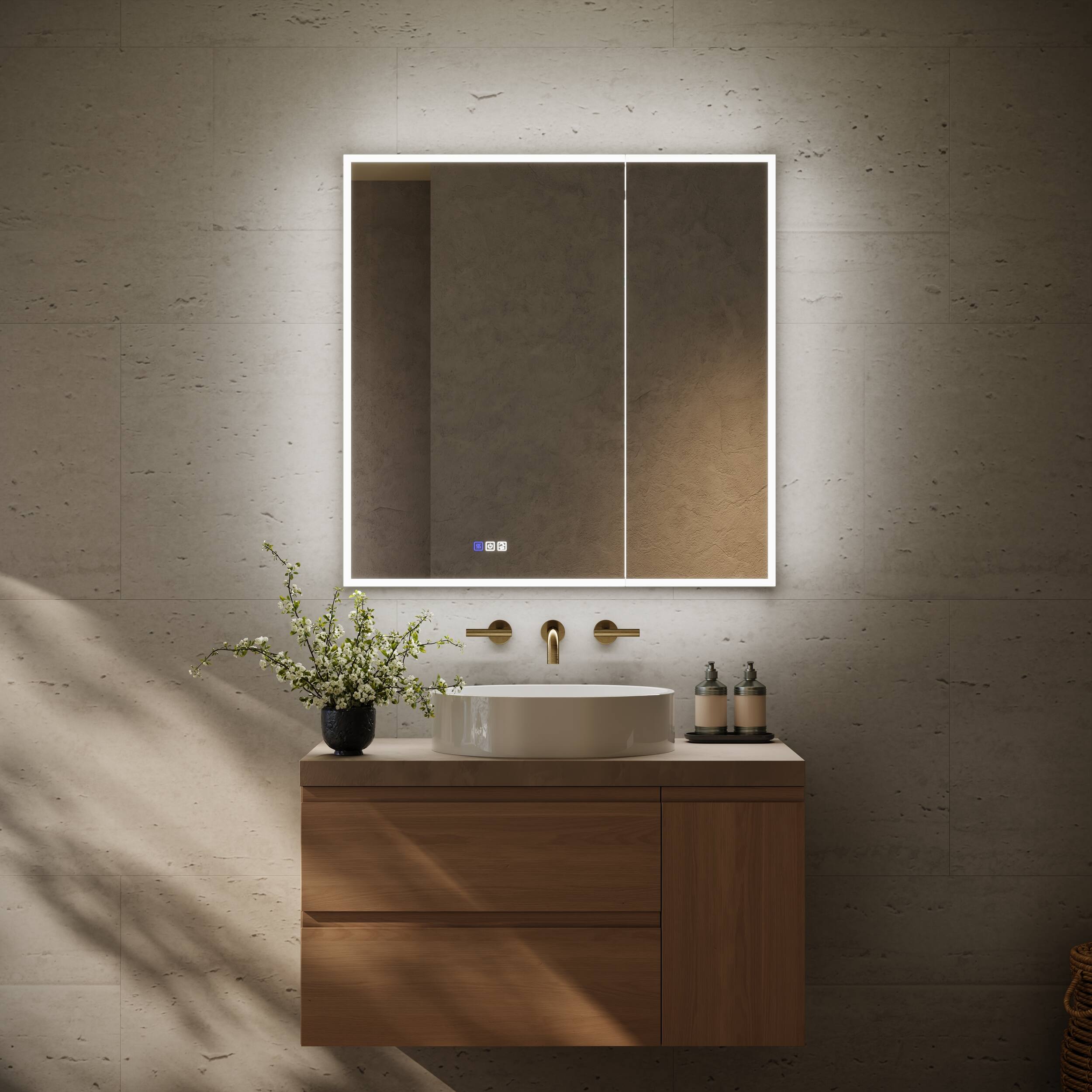 Alt View 9. WELLFOR - 36 in. W x 36 in. H Square Recessed/Surface Mount LED Medicine Cabinet with Mirror, 3x Magnifier, USB, Type C - Silver.