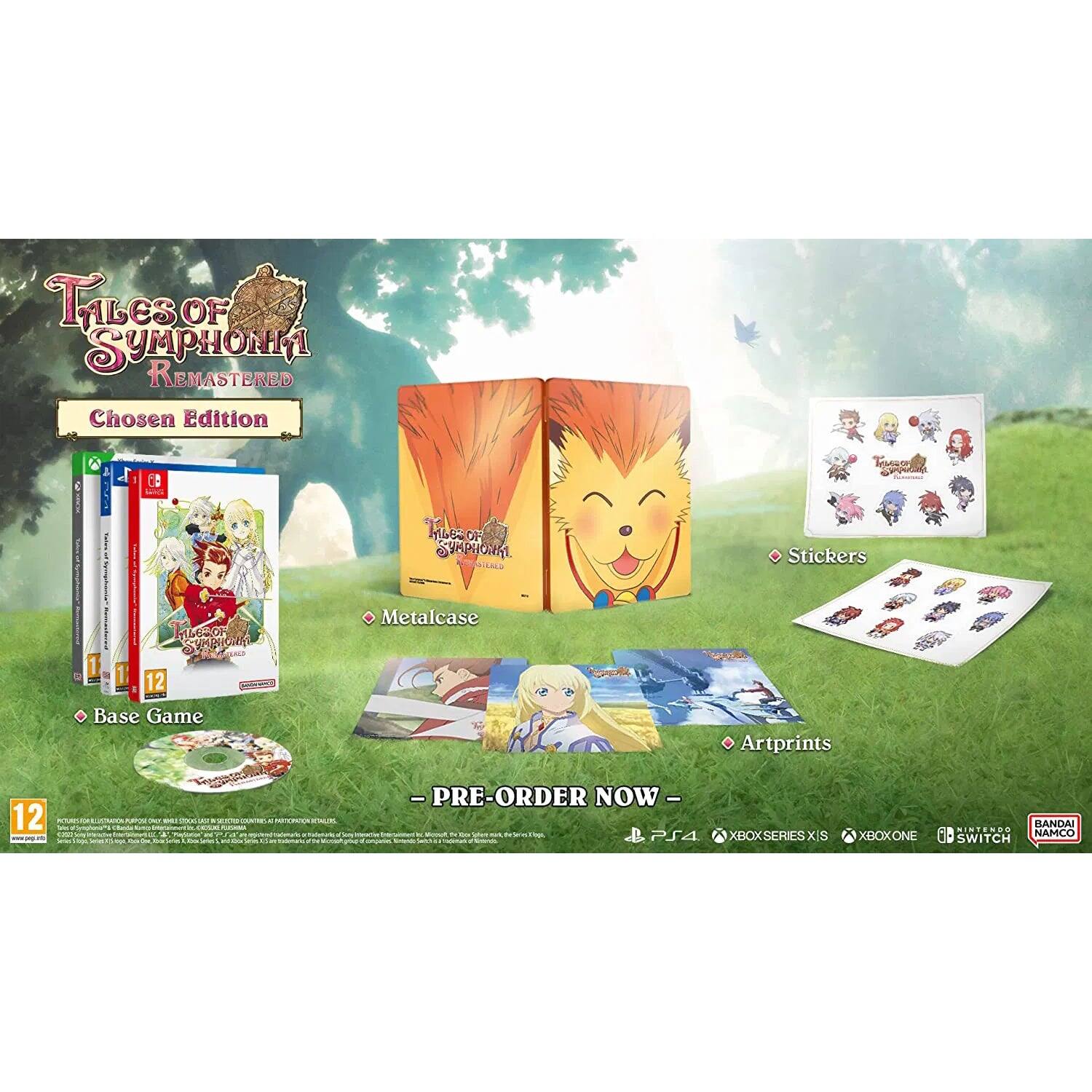 Tales of Symphonia Remastered Chosen Edition II

- Base Game
- Metalcase
- Stickers
- Artprints

Pre-Order Now

Platforms: PS4, Xbox Series X/S, Xbox One, Nintendo Switch

Bandai Namco