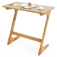 Costway Bamboo Sofa Side Table Z-Shaped Spacious Tabletop Space-Saving TV Snack Tray - Natural - Front_Zoom