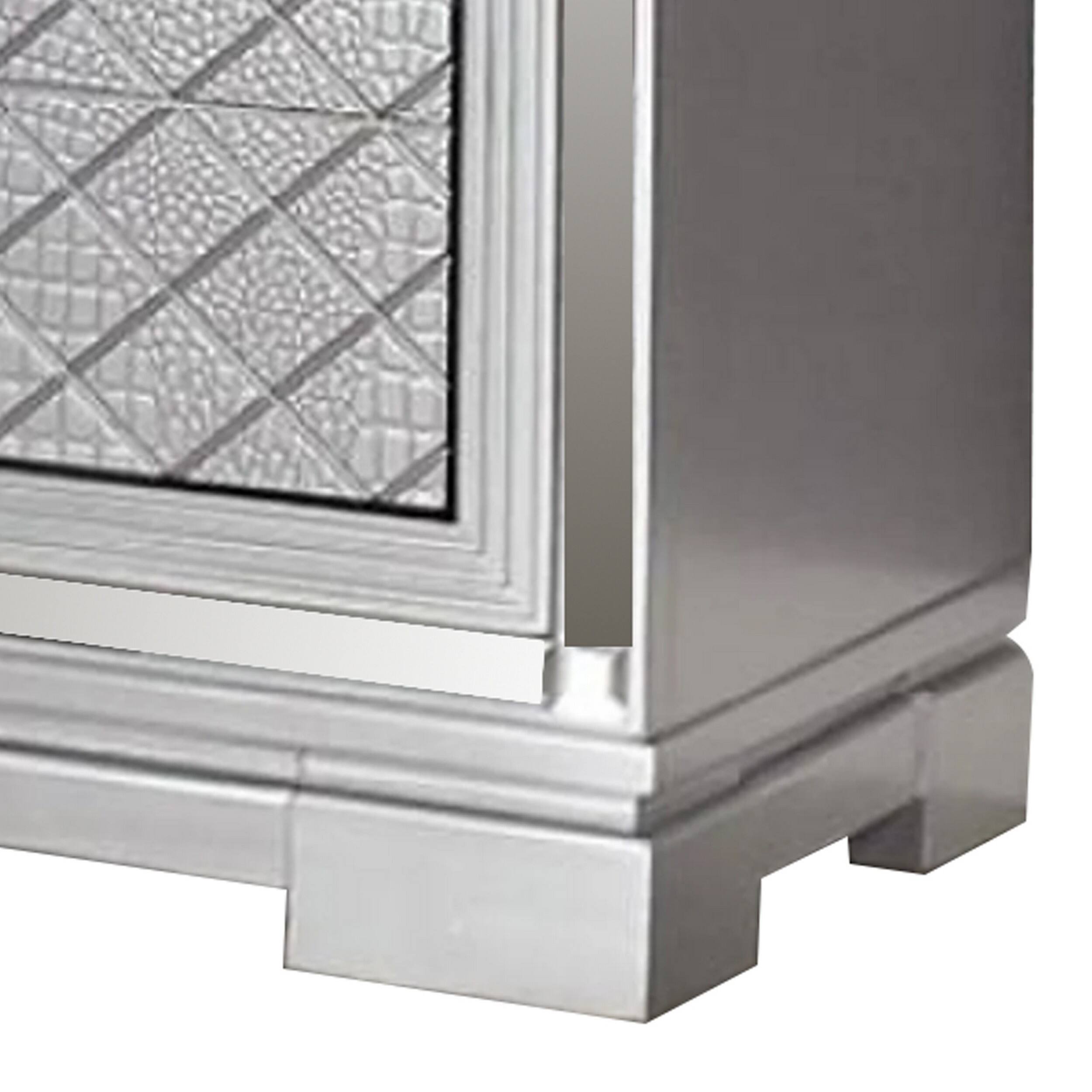 Alt View 3. Manhattan Lane - Blex 29 Inch Nightstand with 3 Drawers, Crossed Design - Silver.