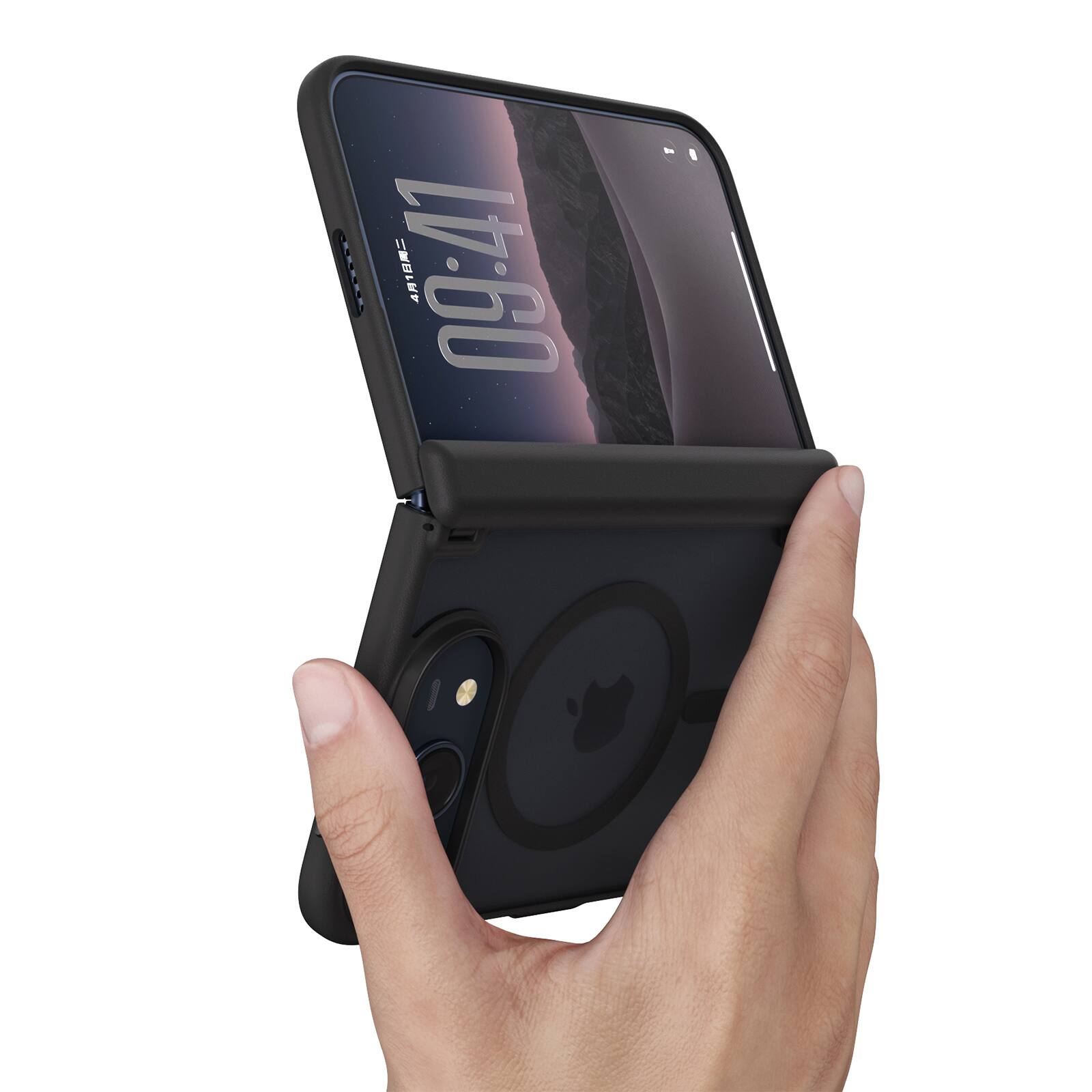 Alt View 4. Dteck - Magnetic for iPhone Duo Case with Hinge Protection, Fit for MagSafe, Translucent Matte Hybrid Rugged Phone Cover - Black.
