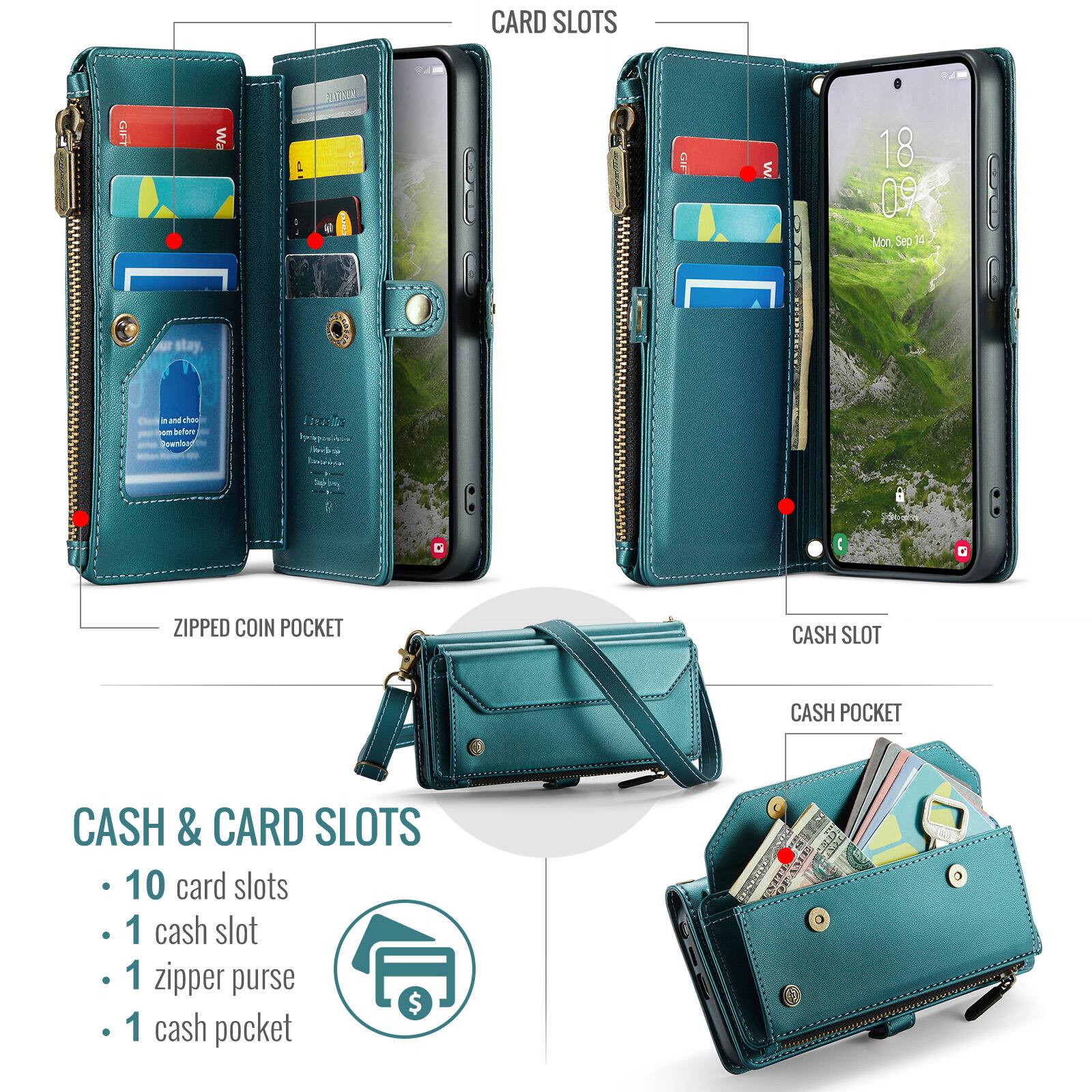 CARD SLOTS  
GIFT Wa L NS I w. 18 09 Mon Sep 14 stay. in ane hee pam sutar Sounina + :  G ZIPPED COIN POCKET CASH SLOT CASH POCKET CASH & CARD SLOTS 10 card slots 1 cash slot 1 zipper purse $ 1 cash pocket

CASH & CARD SLOTS  
- 10 card slots  
- 1 cash slot  
- 1 zipper purse  
- 1 cash pocket