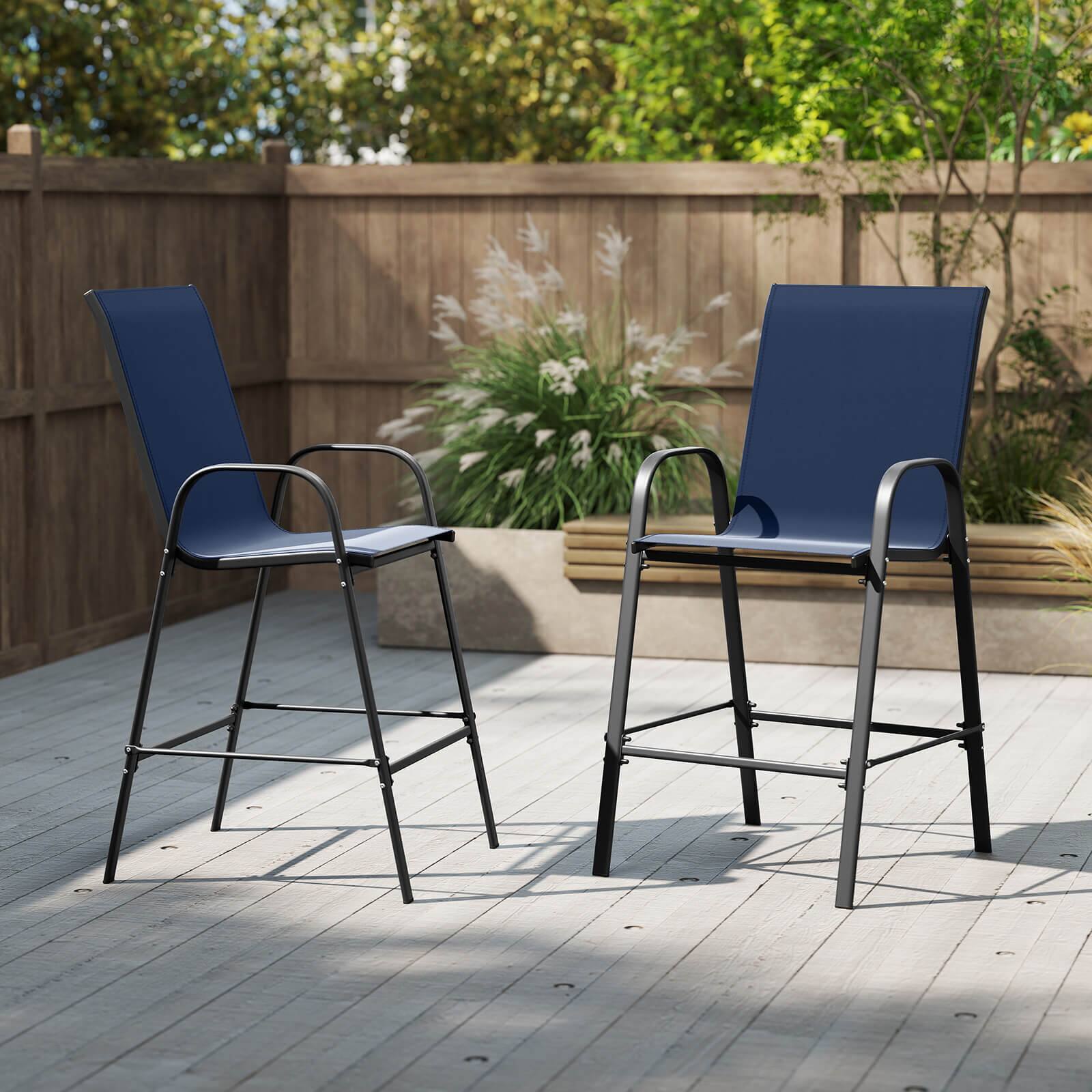 Alt View 1. Costway - Costway 2 PCS Outdoor Bar Stools 29" Fabric Bar Height Stools with Armrests & Footrest - Navy.
