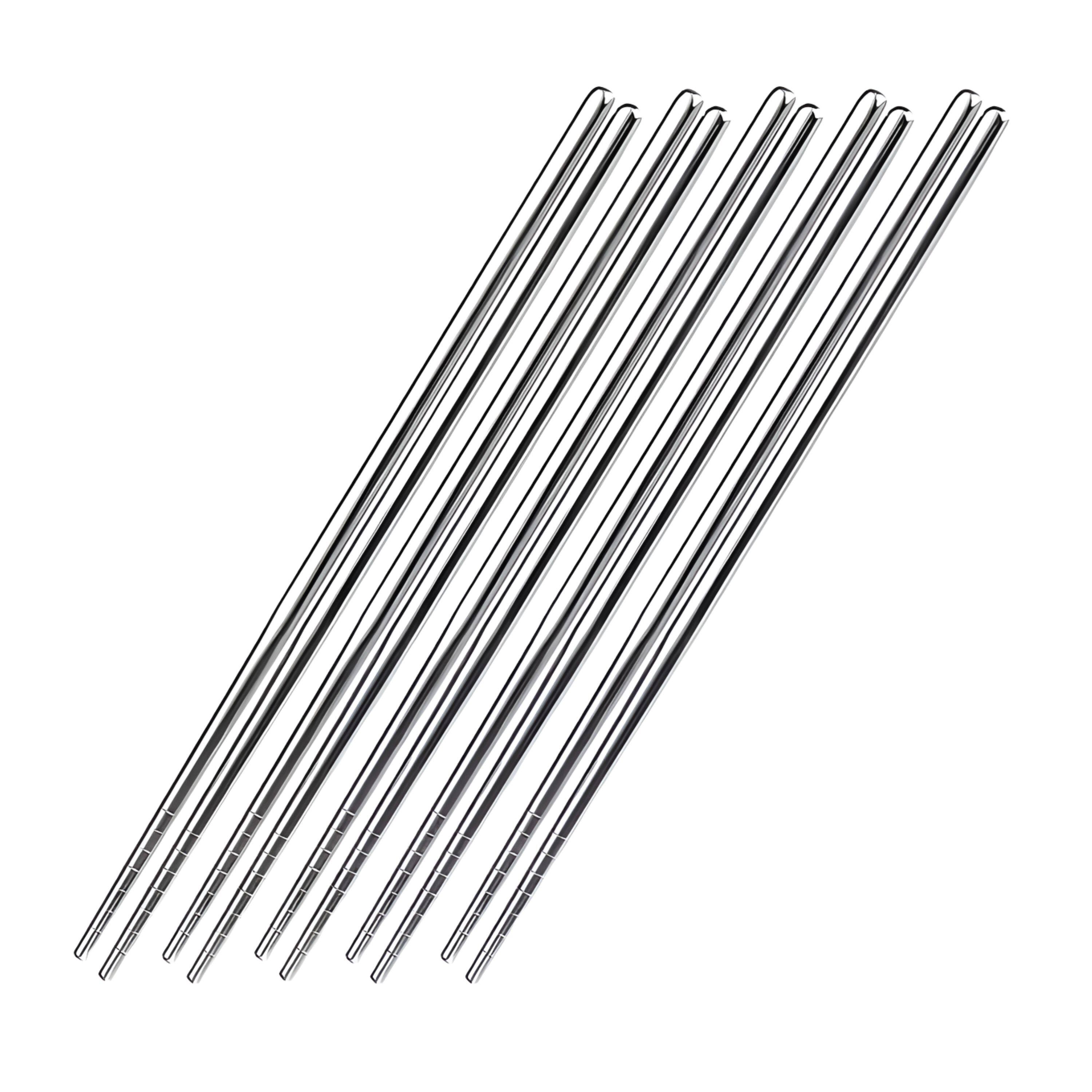 Front. Kitcheniva - 8.6" Reusable Stainless Steel Chopsticks 5 Pairs - stainless steel.