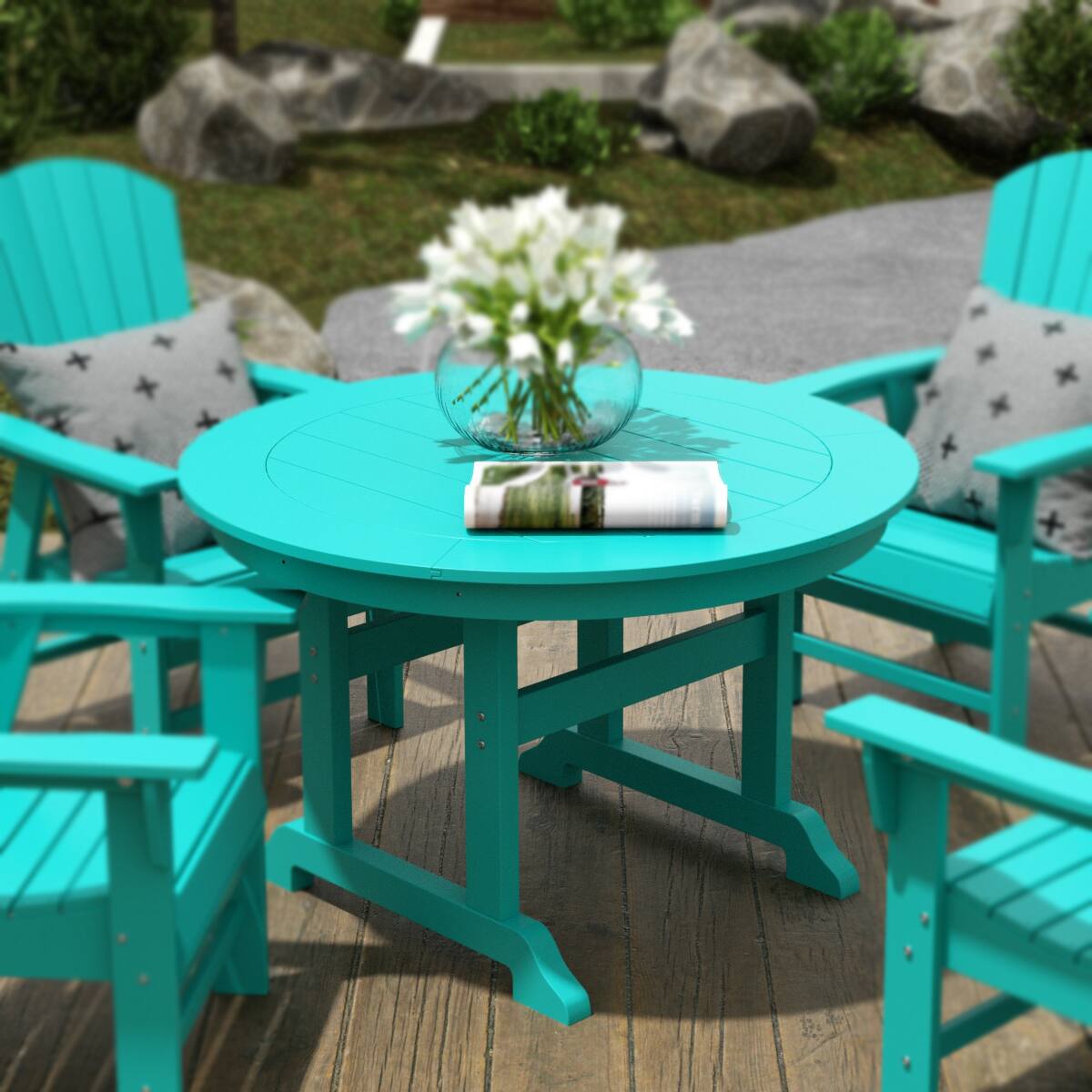 Angle. WestinTrends - WestinTrends Malibu 47" Outdoor Patio Round Dining Table - Turquoise.