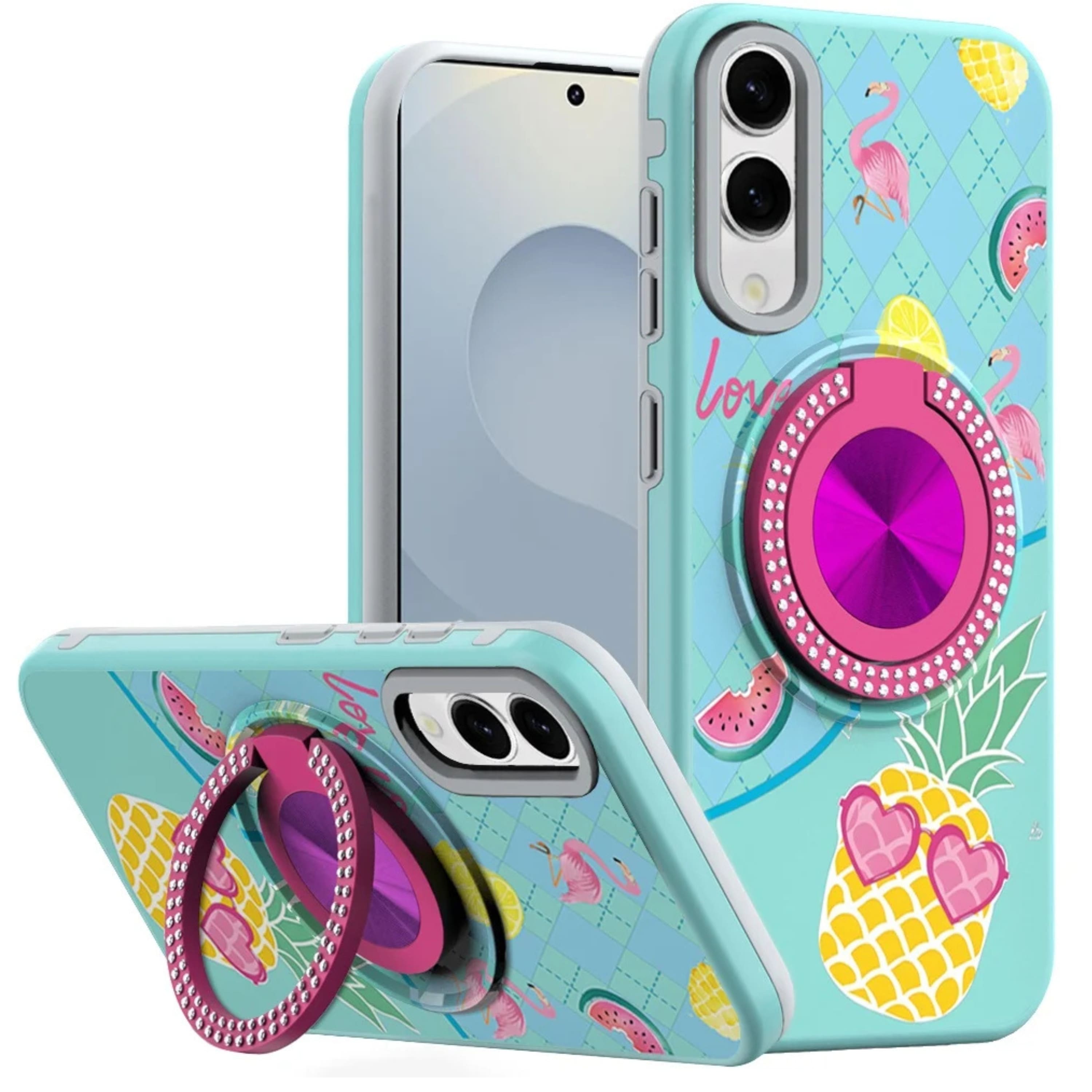 Kitcheniva - Floral Design Ring Stand Case With Tempered Glass For Samsung S25 Edge - Pineapple price history on PriceWatchPro