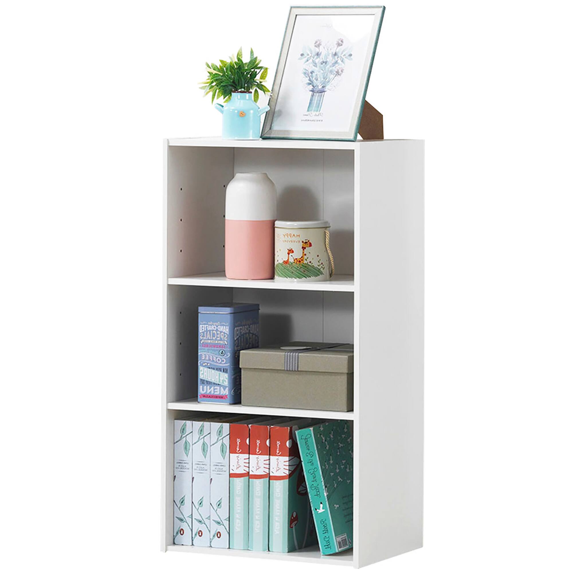 Gymax - 3 Tier Open Shelf Bookcase Multi-functional Storage Display Cabinet Furni - White