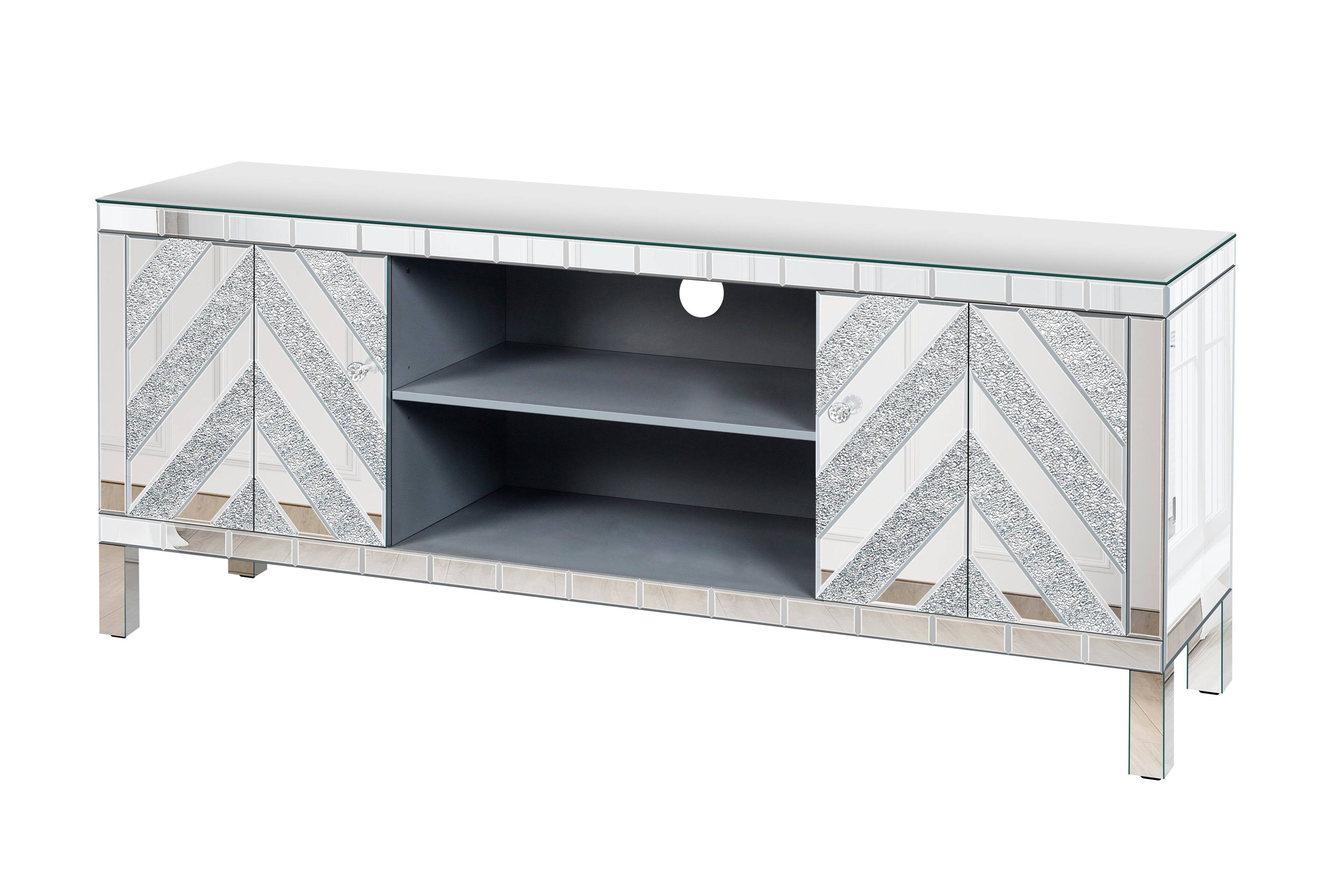 Alt View 5. APRILSOUL - 47 Inch Mirror TV Console Diamond Glass Doors for 50 Inch TV Living Room Bedroom - Silver.