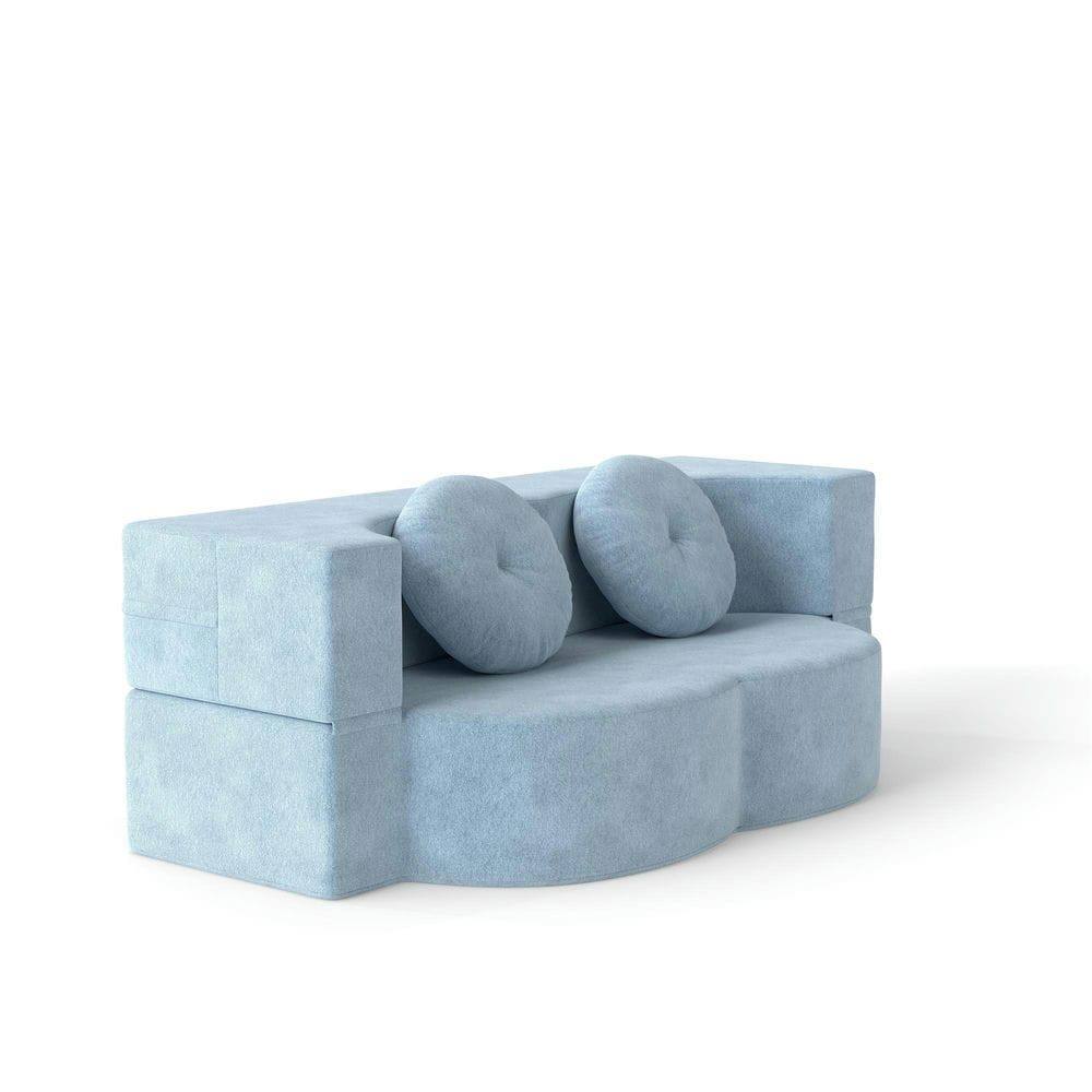 Left. Kadyn - 3-in-1 Folding Sofa Bed,Twin Sleeper Futon & Loveseat with Included Pillow and Foam Mattress for Guest Comfort - Blue.