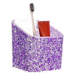 Unique Bargains - 3.6 x 3.6 x 4.3 Inch Wall-Mounted Makeup Brush Holder with Clear Adhesive for Organizing Makeup Pencils - Light Purple