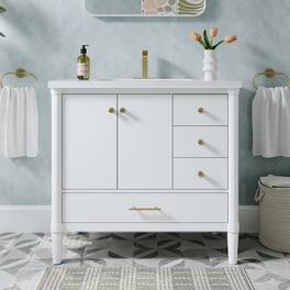 WELLFOR - 36" Freestanding Bathroom Vanity with Single Sink,Solid Wood Bath Vanity with Soft-Close Doors & Drawer - White