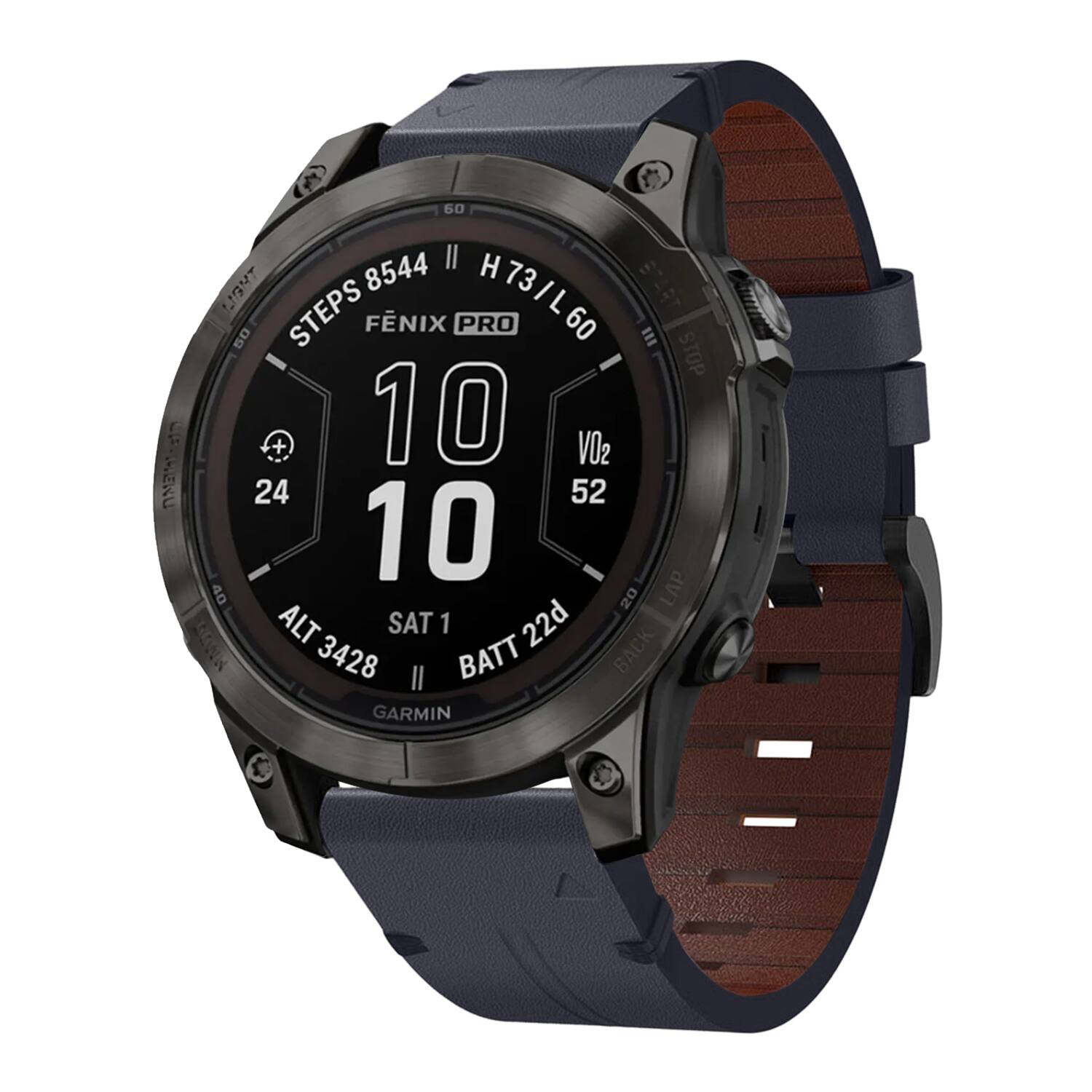 60 8544 STEPS H73/L60 FÉNIX PRO  
10:10  
VO2 52  
ALT 3428  
SAT 1  
BATT 22d  
GARMIN