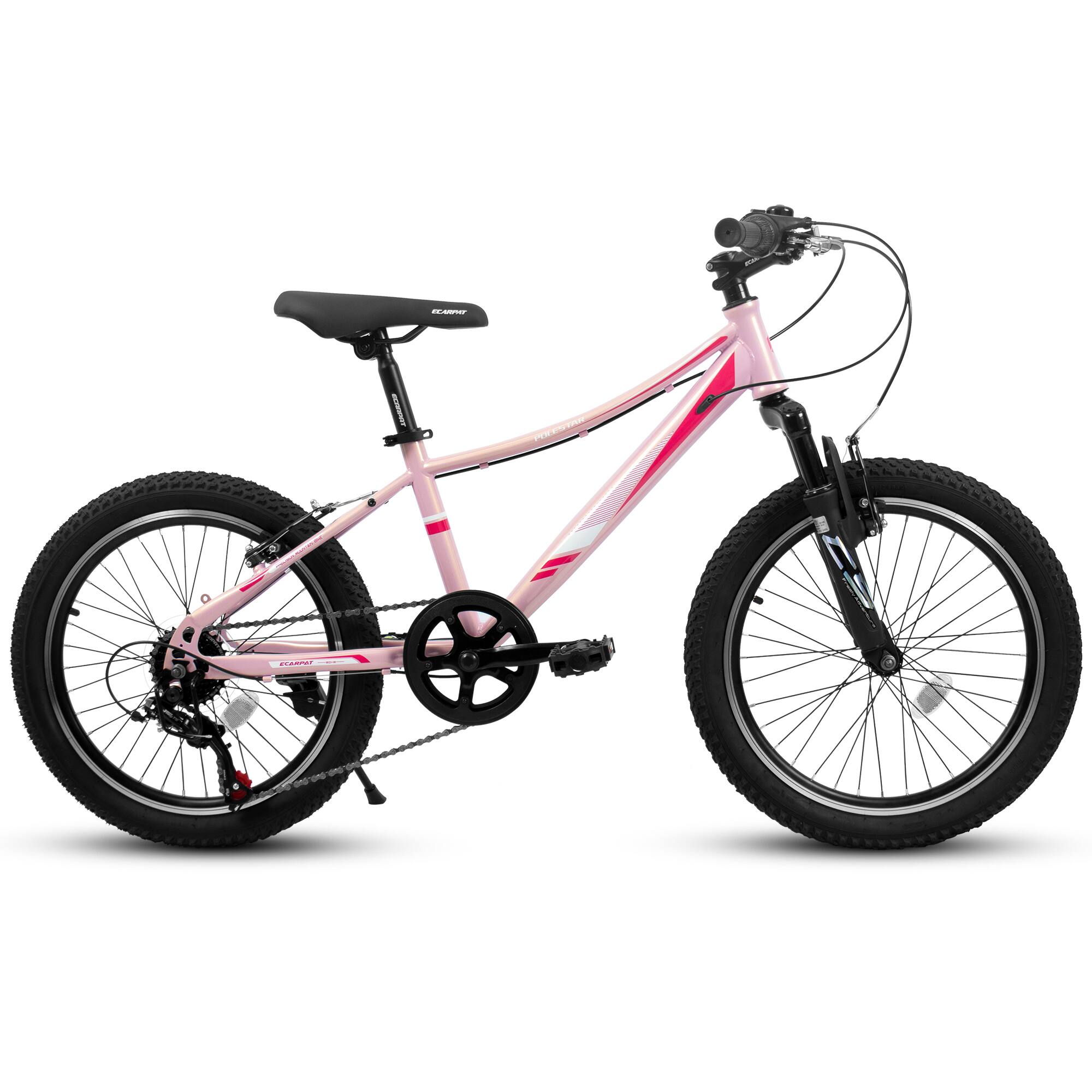 Back. Aukfa - 20 Inch Kids Mountain Bike - 7-Speed Gears, Shock Absorbing Front Fork, V-Brakes, Durable Tires for Boys and Girls - Pink.