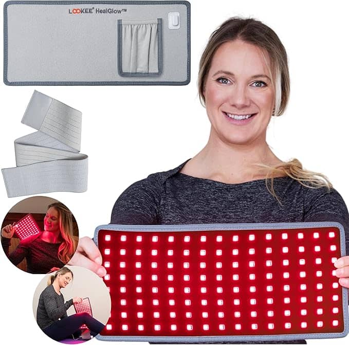 LOOKEE - LOOKEE® HealGlow Red Light Therapy Belt –Infrared Red Light Therapy for Body –60W Infrared Light Therapy for Pain Relief - Grey