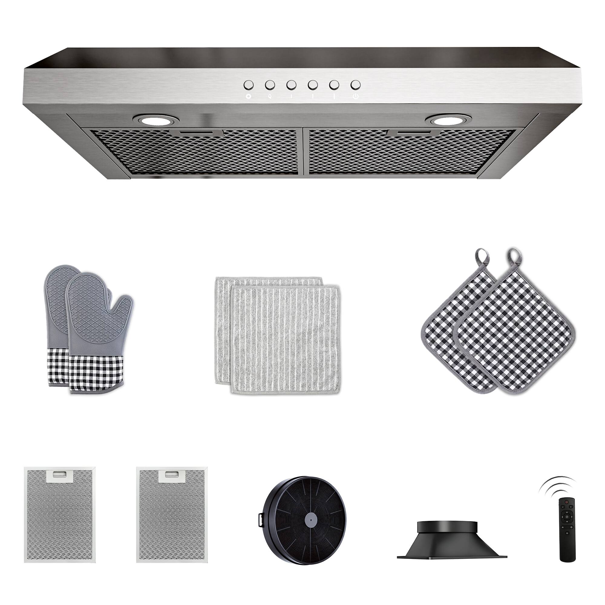 Angle. Onefly - 30 Inches - Externally Vented - Under Cabinet Range Hood - Silver.
