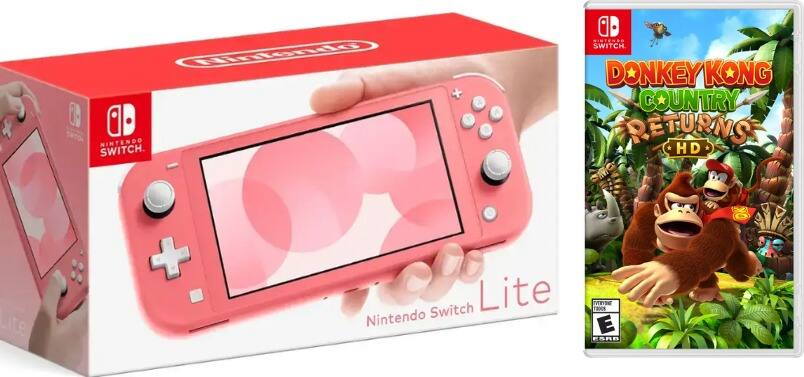 Switch Lite Coral Bundle With Donkey Kong Game - Nintendo Switch