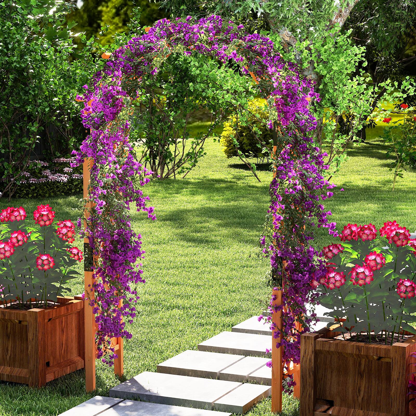 Alt View 3. Gymax - Gymax 7.7 FT Garden Arch Wooden Arbor Outdoor Wood Trellis for Climbing Plants - Orange.