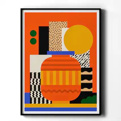 Front. HOMLUX - 1 Piece Framed Abstract Vase Canvas Wall Art Bold Colorful Print Decor Vibrant Pattern Art 36 in. x 24 in. - Multi-Colored.