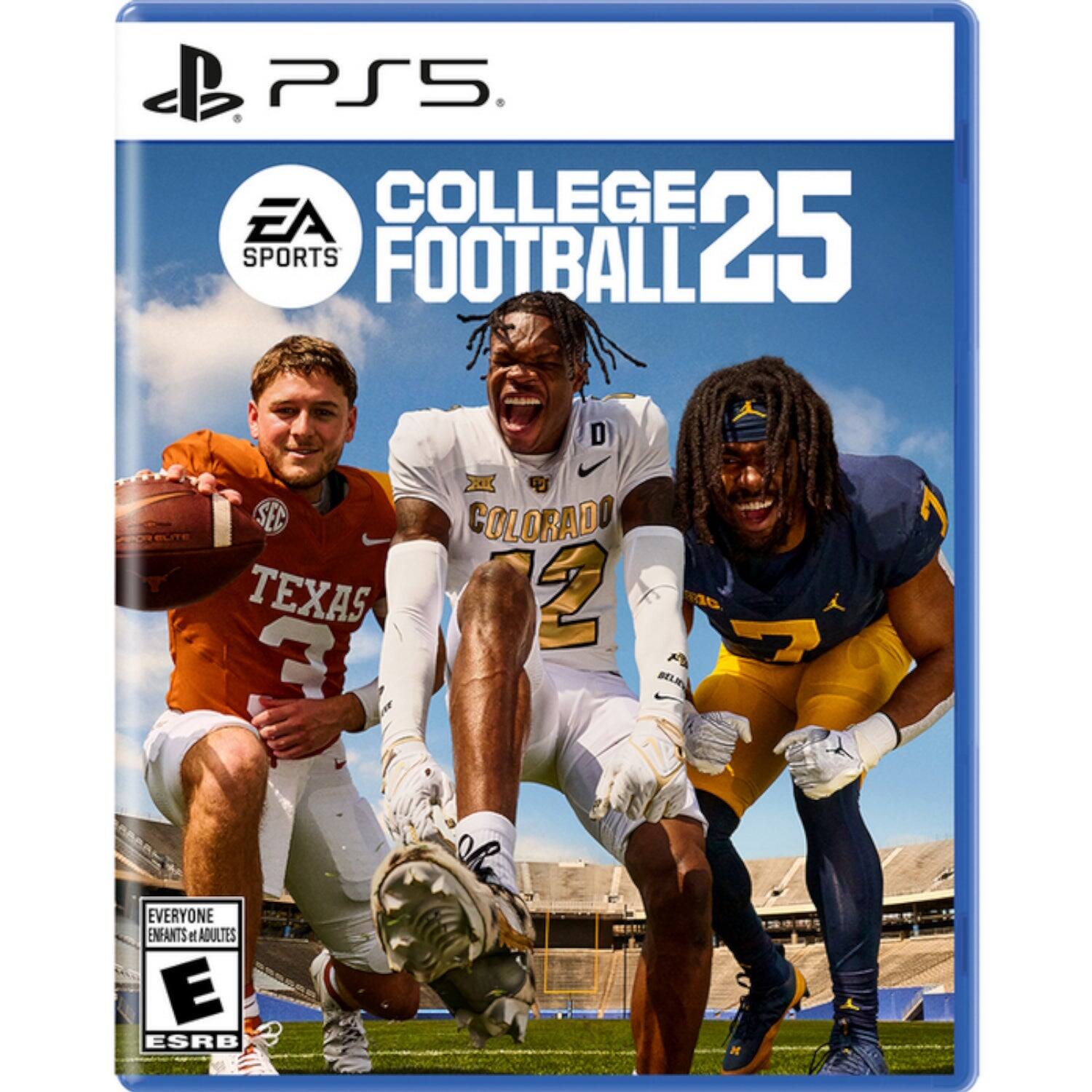 PS5  
EA SPORTS  
COLLEGE FOOTBALL 25  

TEXAS 3  
COLORADO 2  

EVERYONE  
ENFANTS et ADULTES  
E  
ESRB